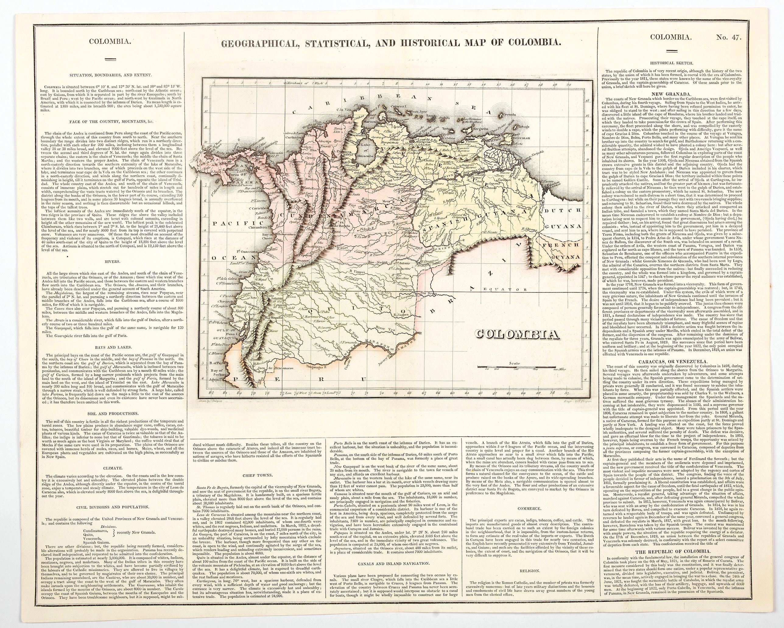 CAREY & LEA., Geographical, Statistical, and Historical Map of Colombia., antique map, old maps
