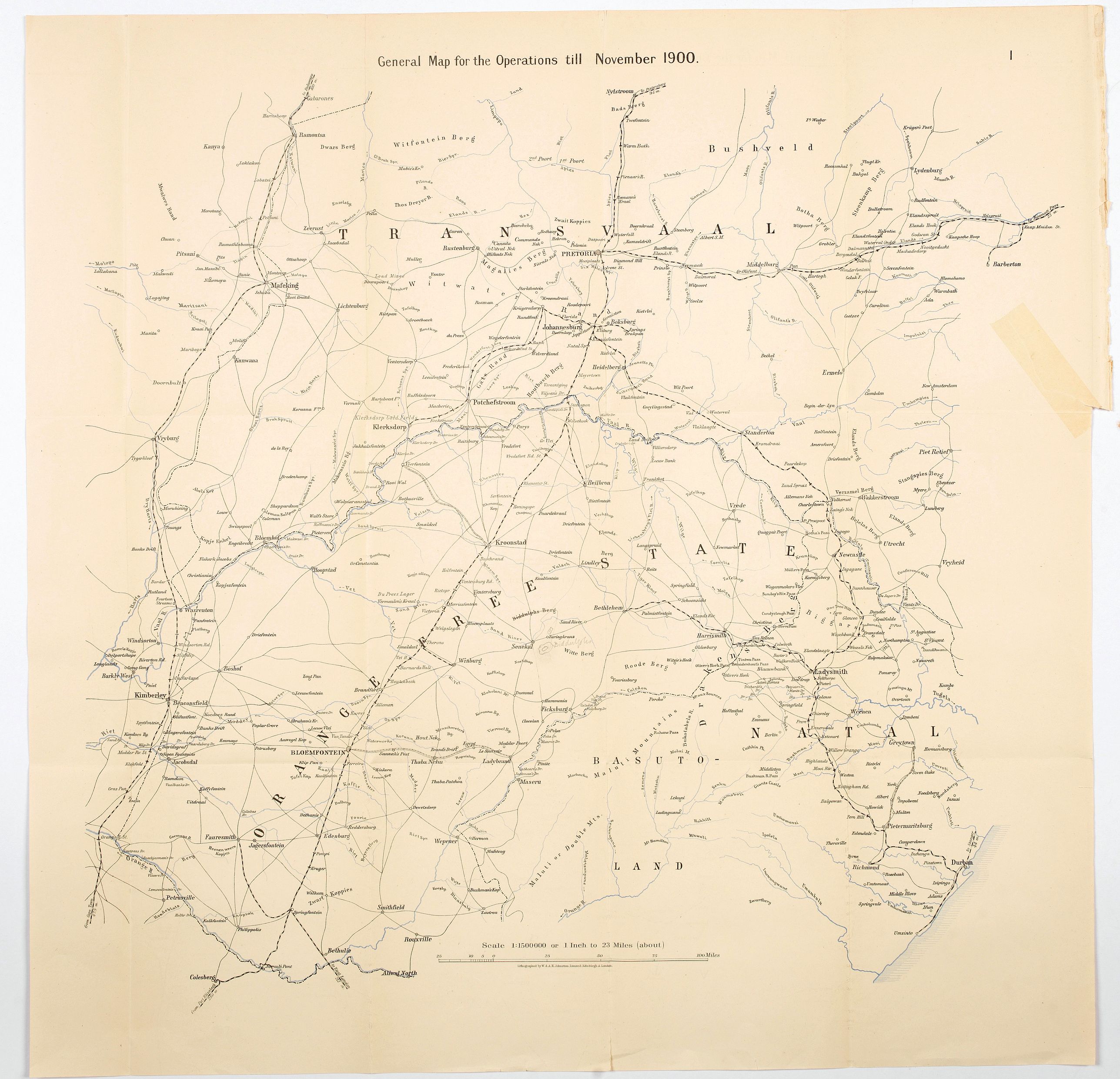 JOHNSTON, W. & A.K., General Map for the Operations till November, 1900, antique map, old maps