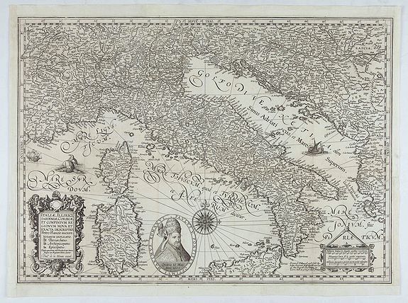 DE LA HOUVE, P. / PLANCIUS, P. / GARRETT, J., Italiae, Illirici, Sardiniae, Corsicae, et confinium regionum nova et exacta descriptio. Petro Plancio auctore. . ., antique map, old maps