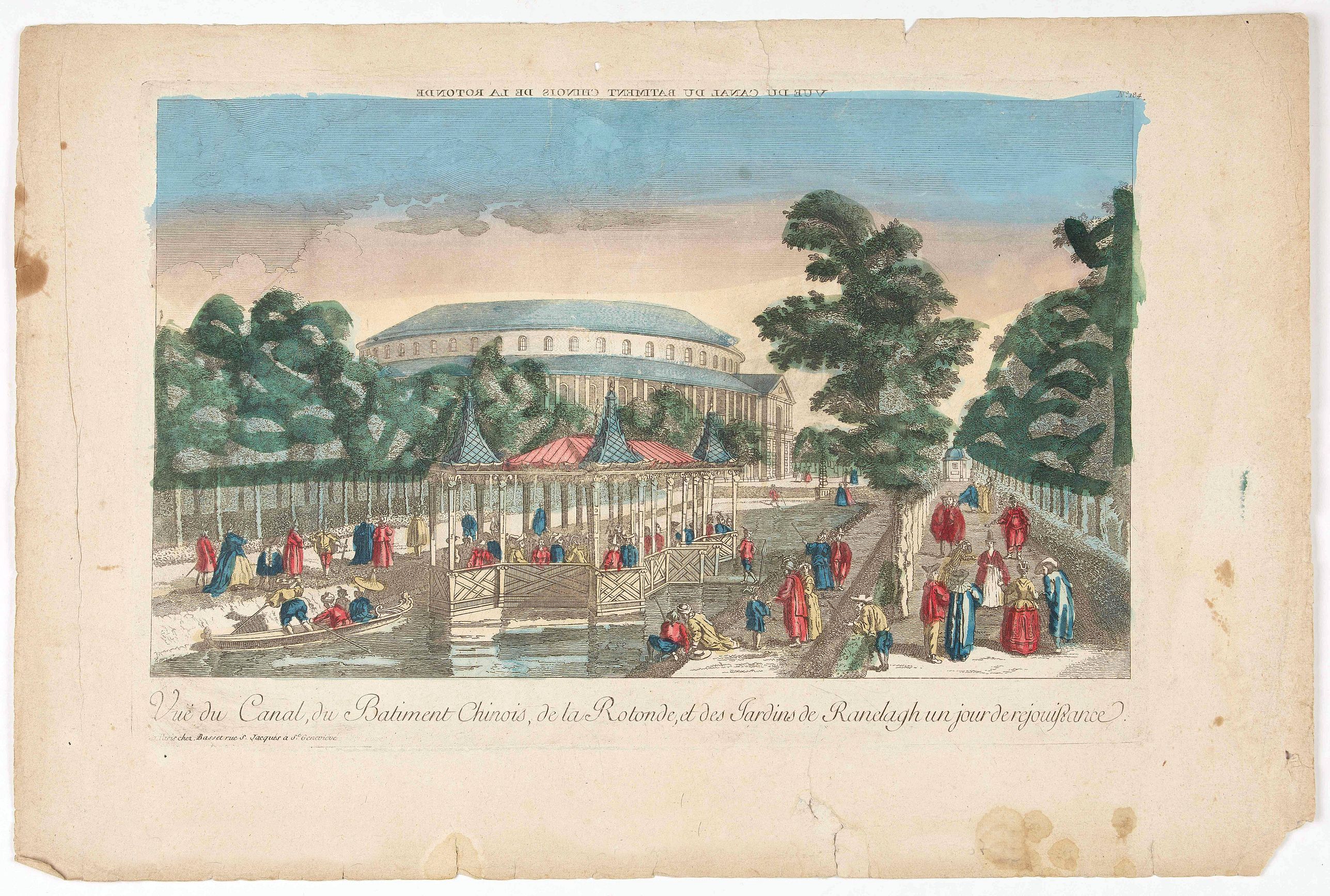 BASSET., Vue du Canal, du Batiment Chinois, de la rotonde et des jardins de Ranelagh un jour de réjouissance., antique map, old maps