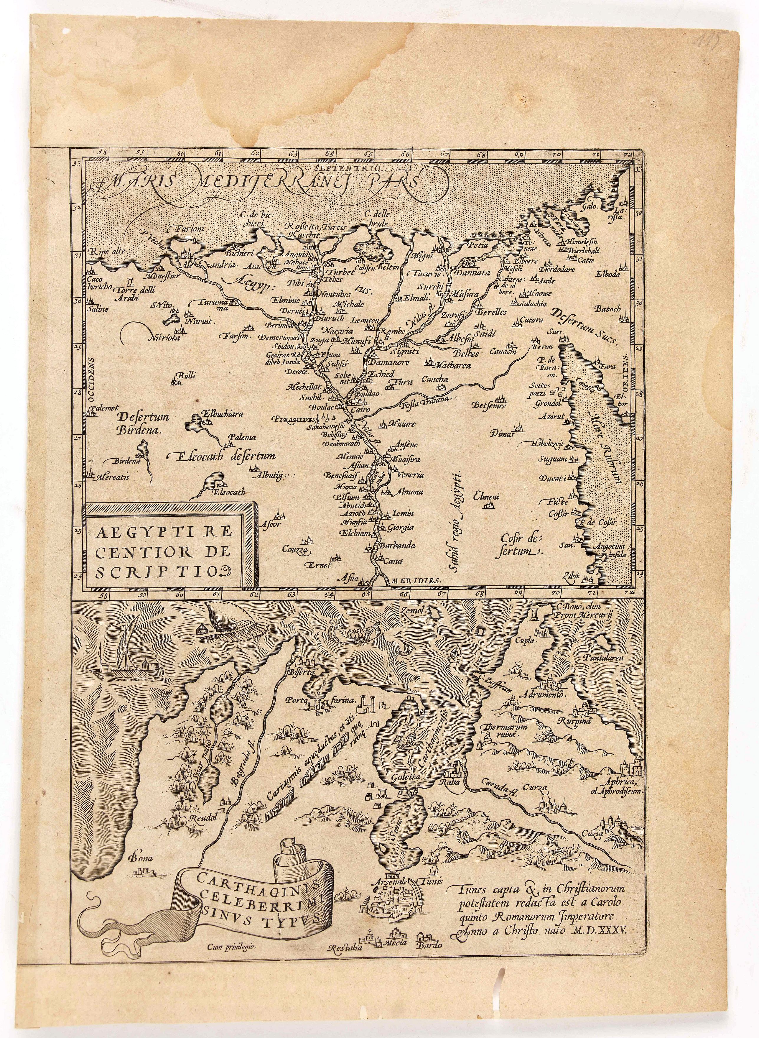 ORTELIUS, A., Aegypti recentior descriptio./ Carthaginis.., antique map, old maps