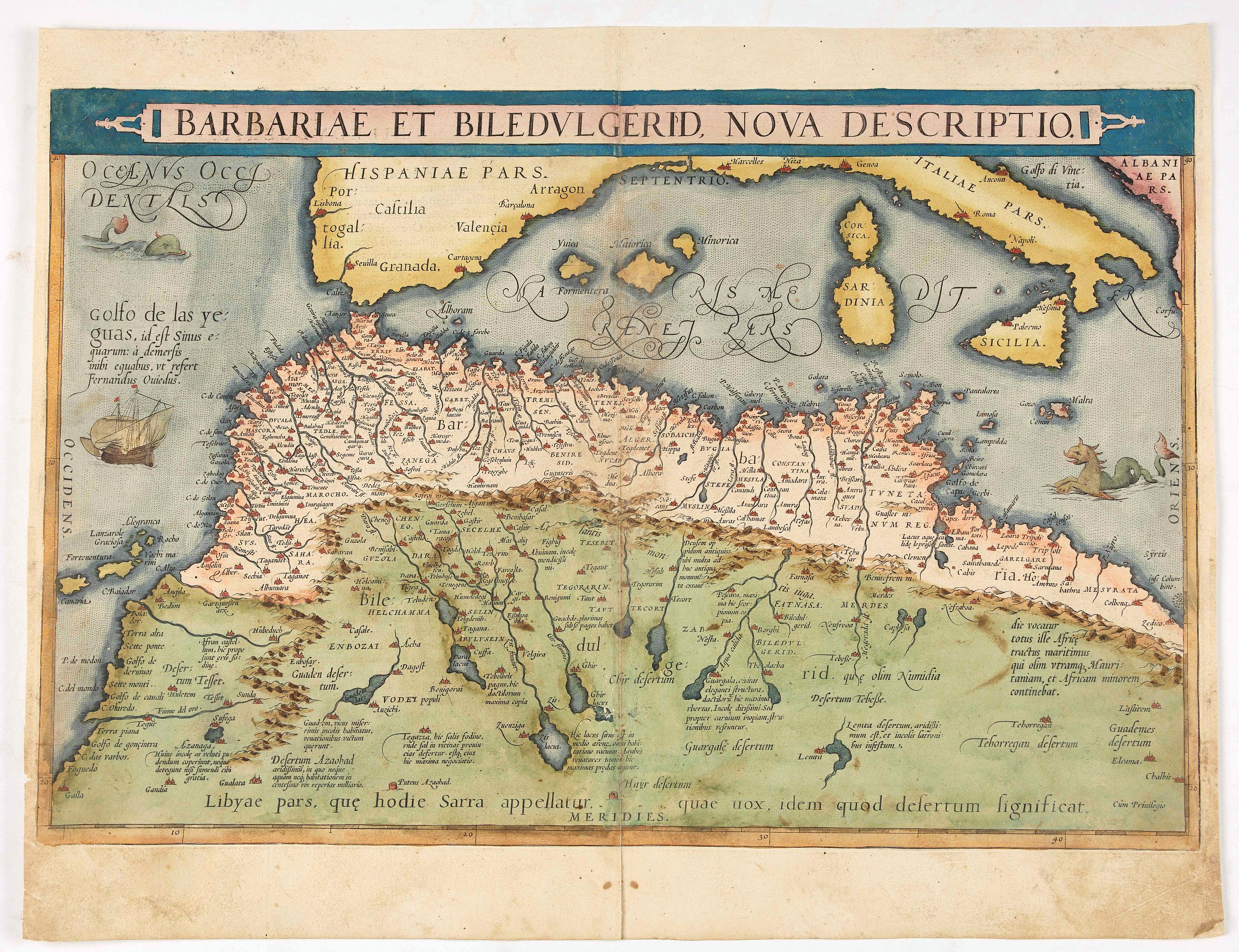 ORTELIUS, A., Barbariae et Biledulgerid, nova descriptio., antique map, old maps