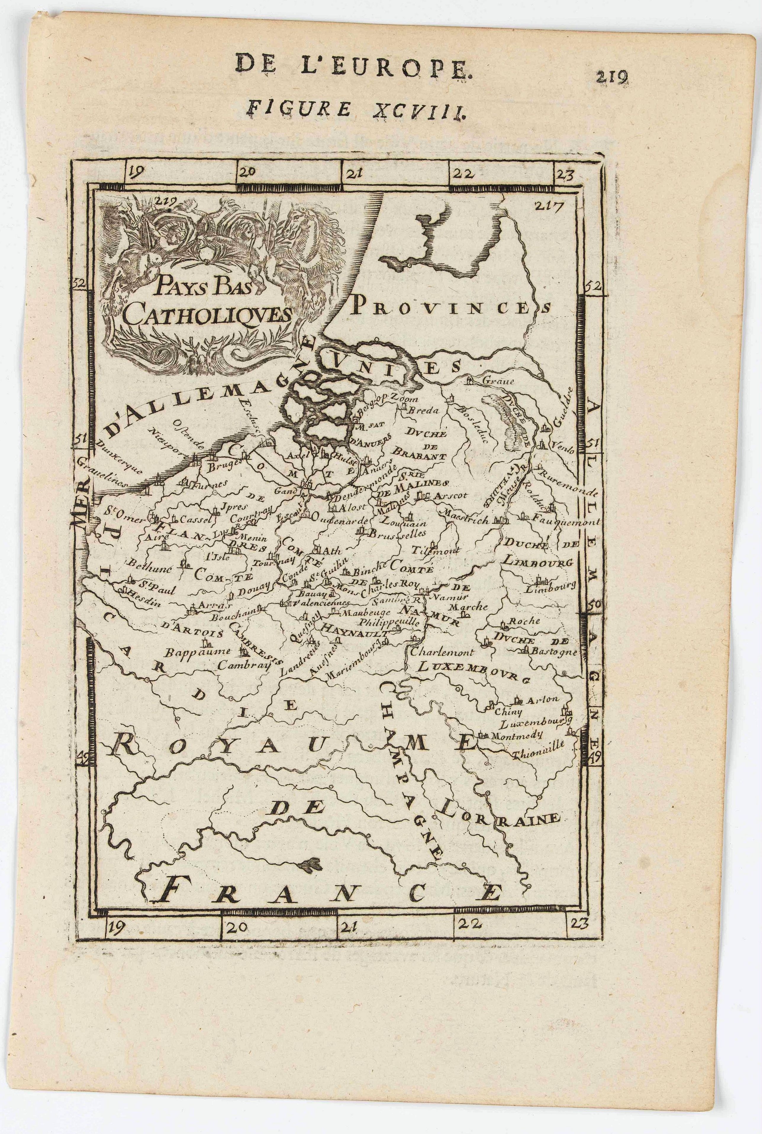 MANESSON MALLET, A., Pays-Bas Catholiques., antique map, old maps