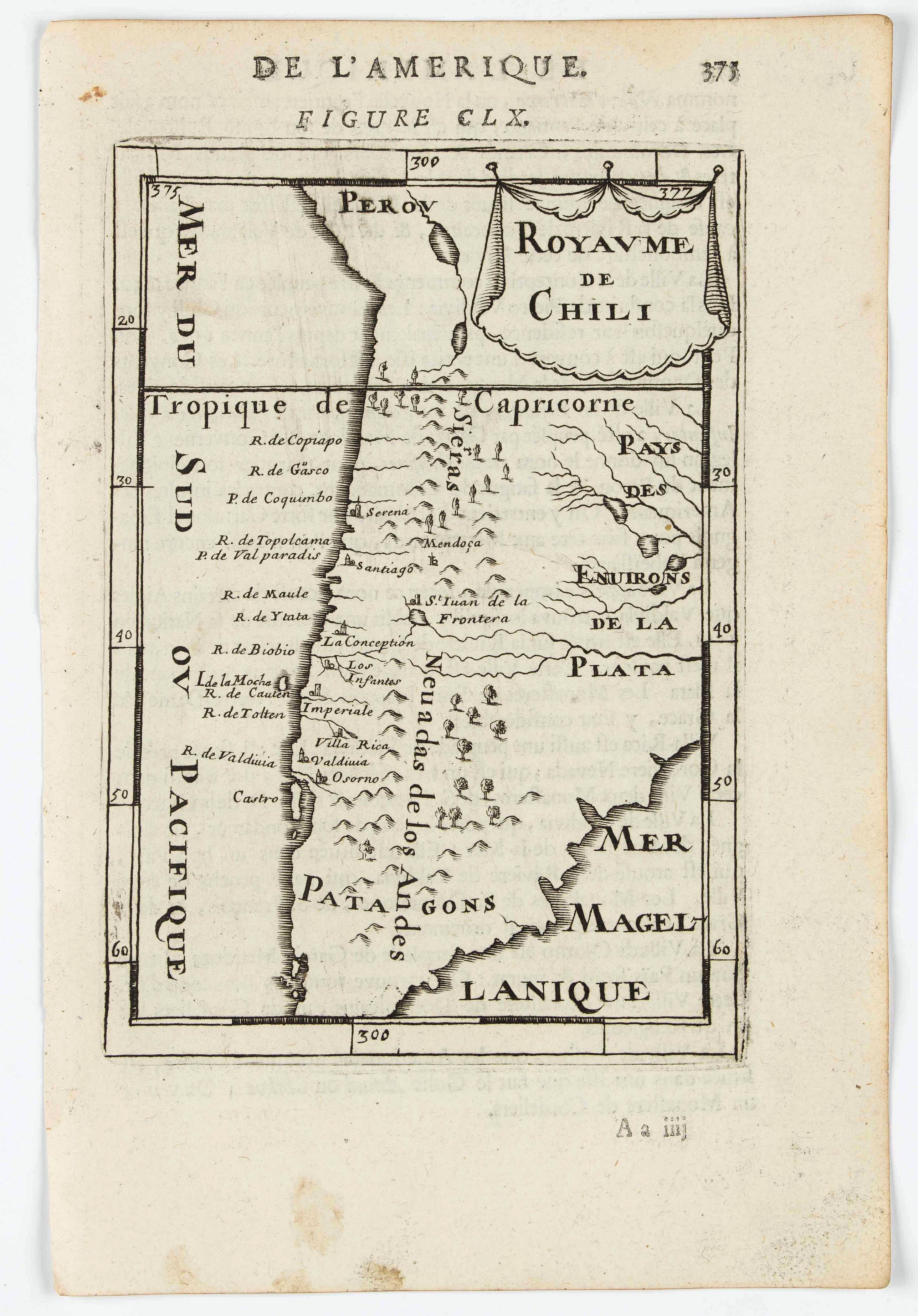 MANESSON MALLET, A., Royaume de Chili., antique map, old maps