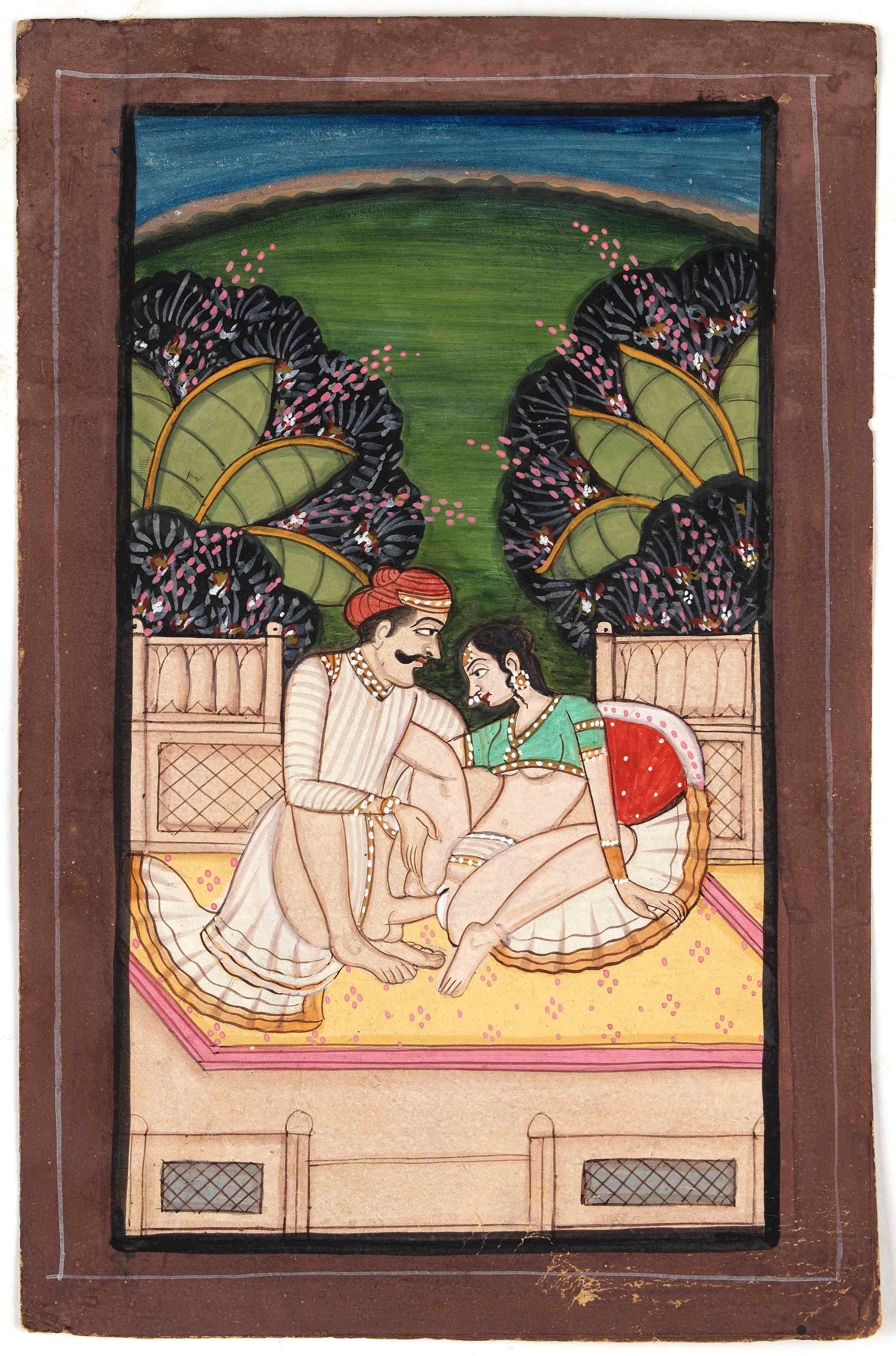INDIA, Indian erotic painting on paper., antique map, old maps