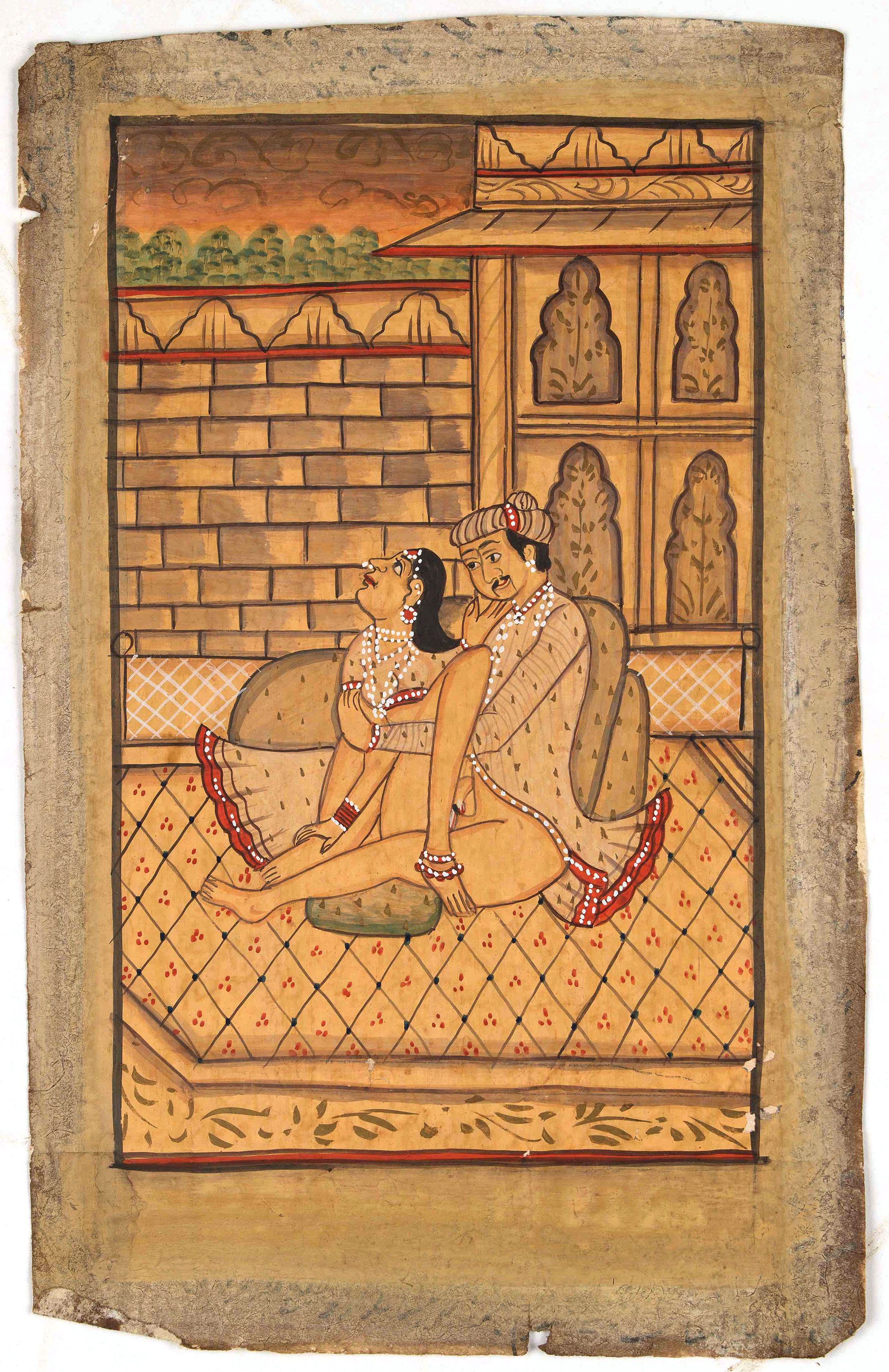 INDIA, Indian erotic painting on paper., antique map, old maps