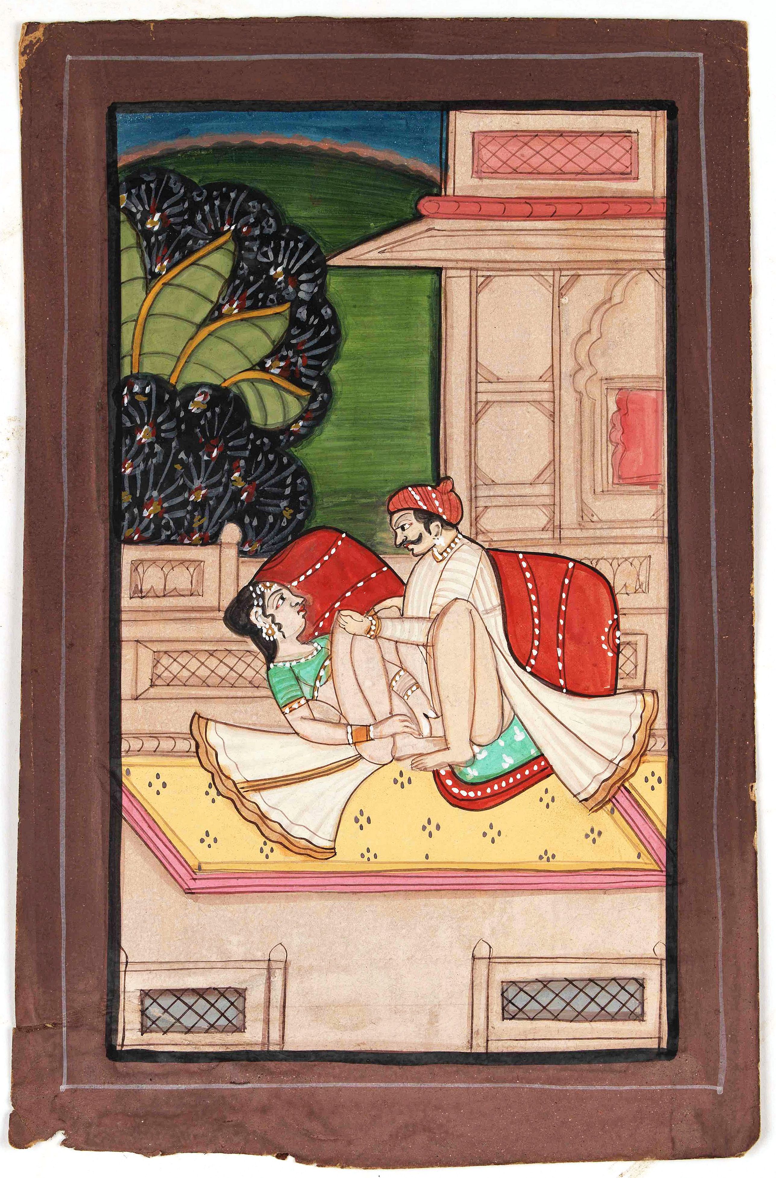 INDIA, Indian erotic painting on paper., antique map, old maps