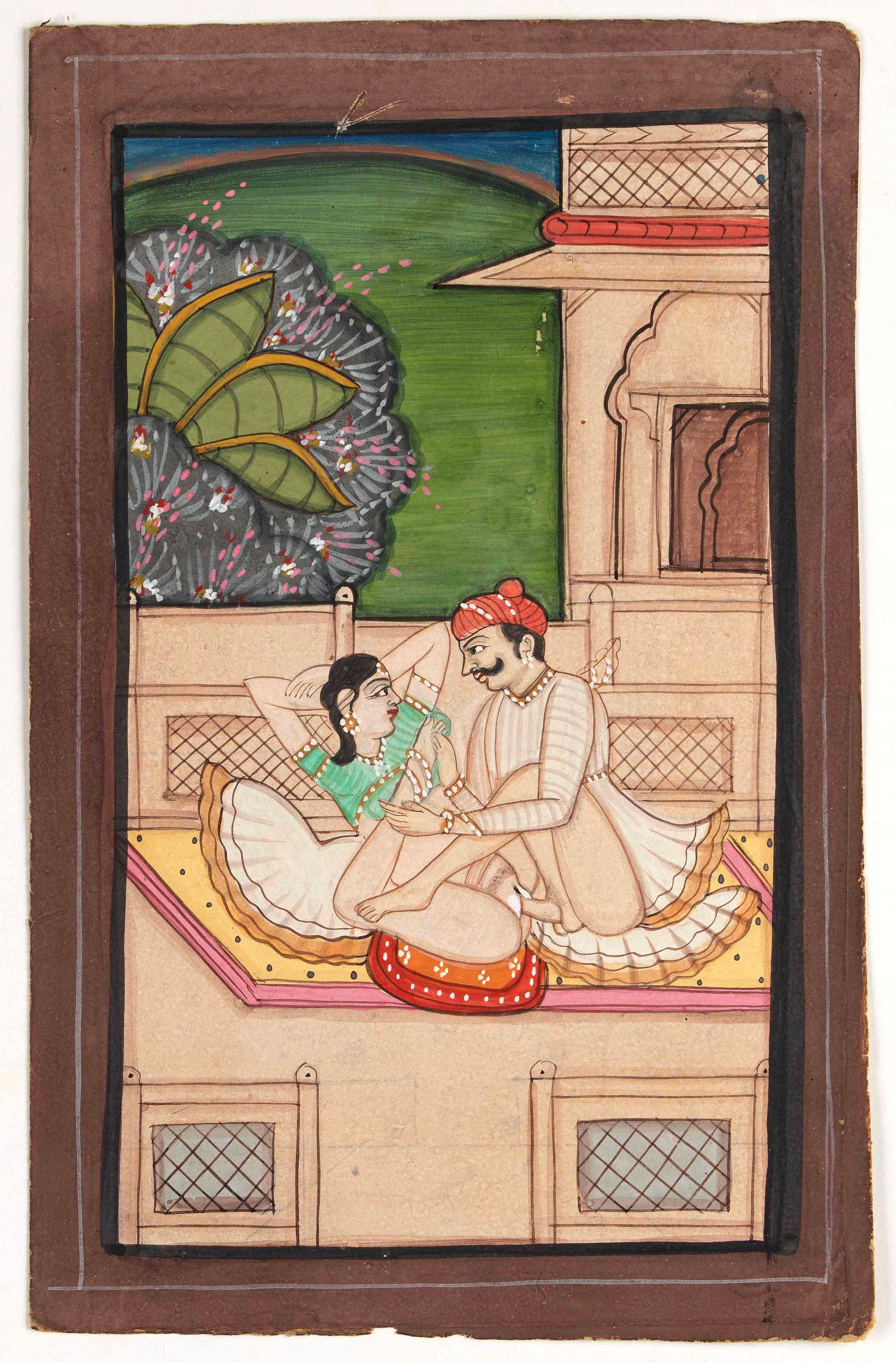 INDIA, Indian erotic painting on paper., antique map, old maps