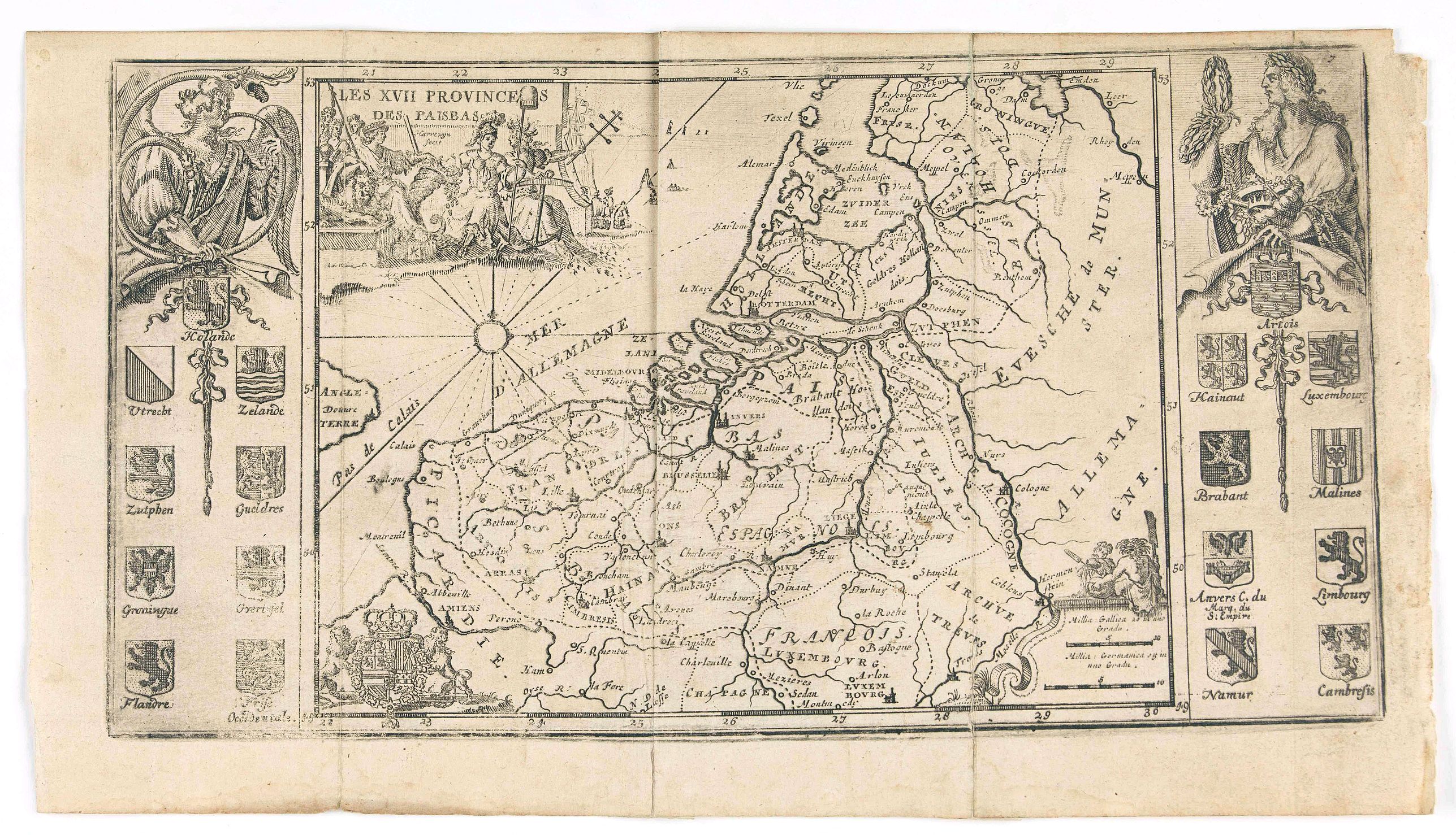 HARREWYN, J., Les XVII Provincies des Pais Bas., antique map, old maps
