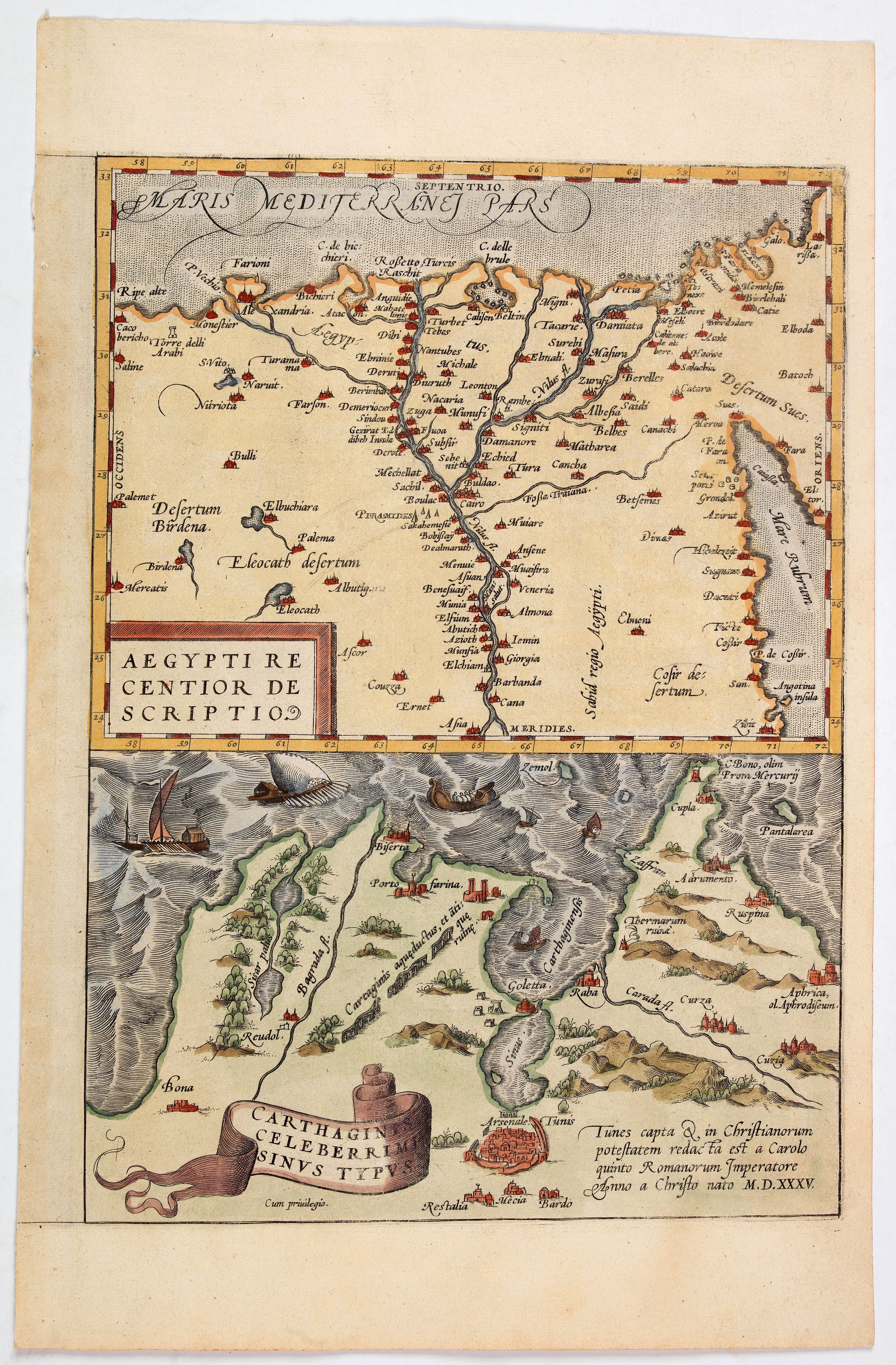 ORTELIUS, A., Aegypti recentior descriptio./ Carthaginis. . ., antique map, old maps
