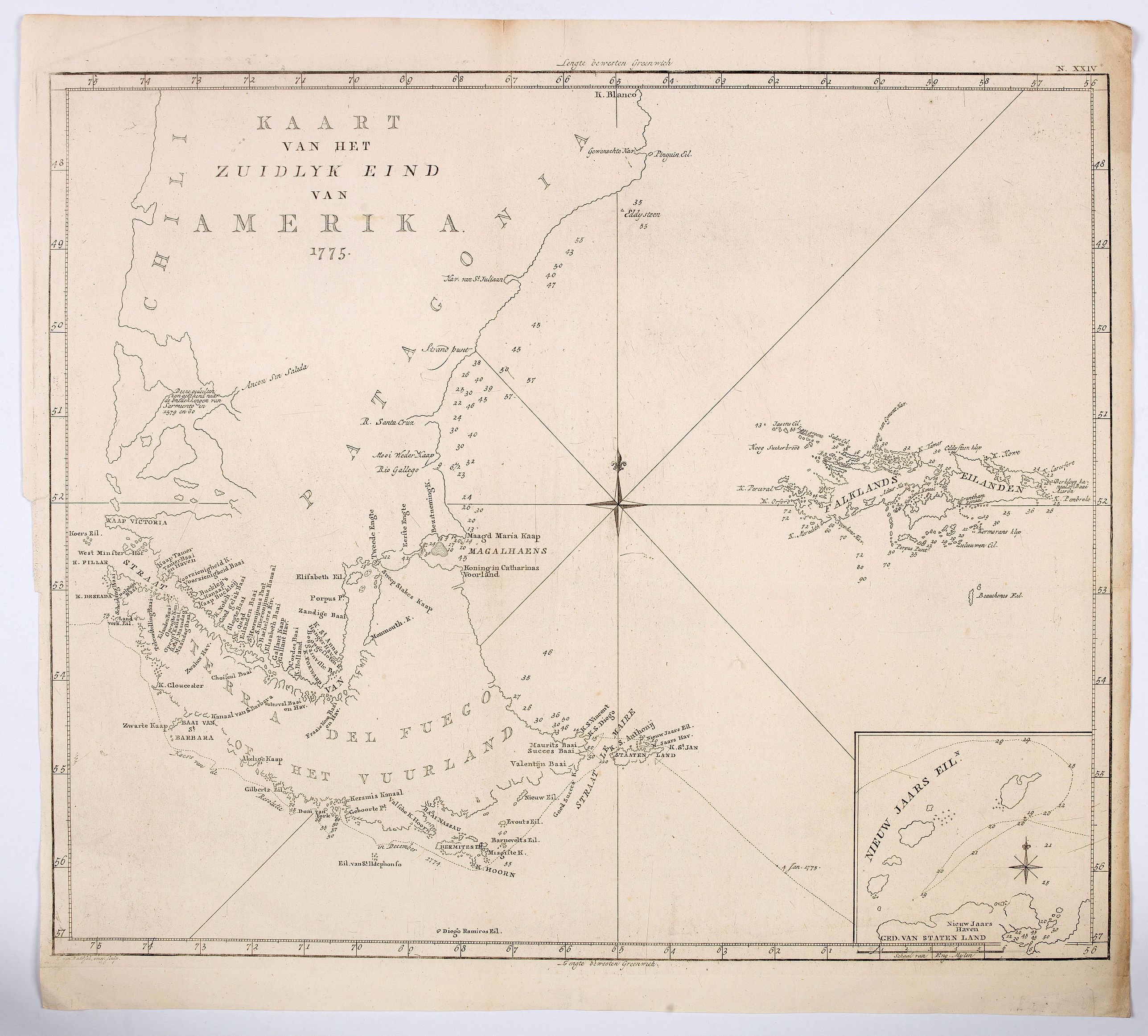 VAN BAARSEL, W. C., Kaart van het Zuidlyk Eind van Amerika. 1775., antique map, old maps