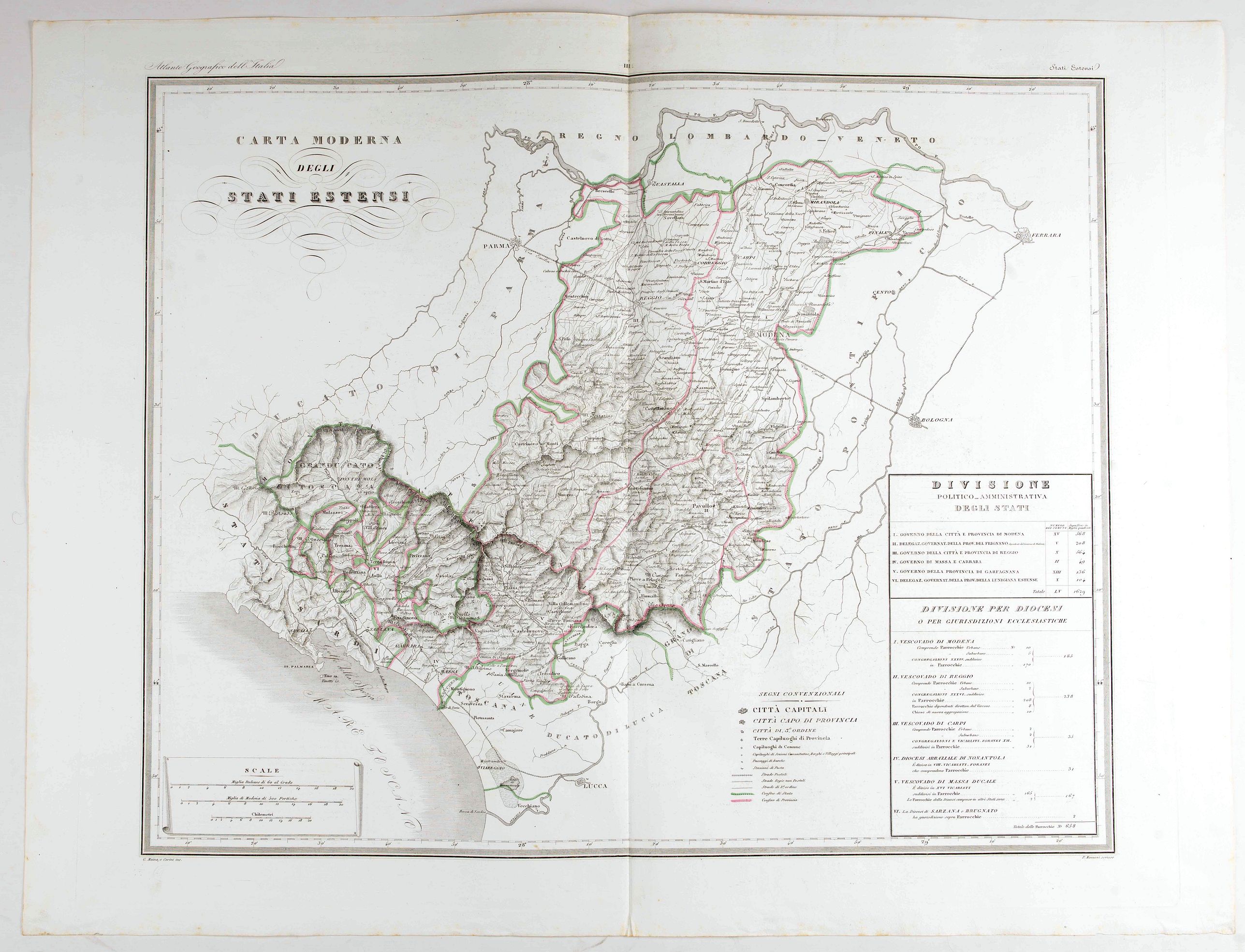 MAINA, G. / STANGHI, V., Carta moderna degli Stati Estensi., antique map, old maps
