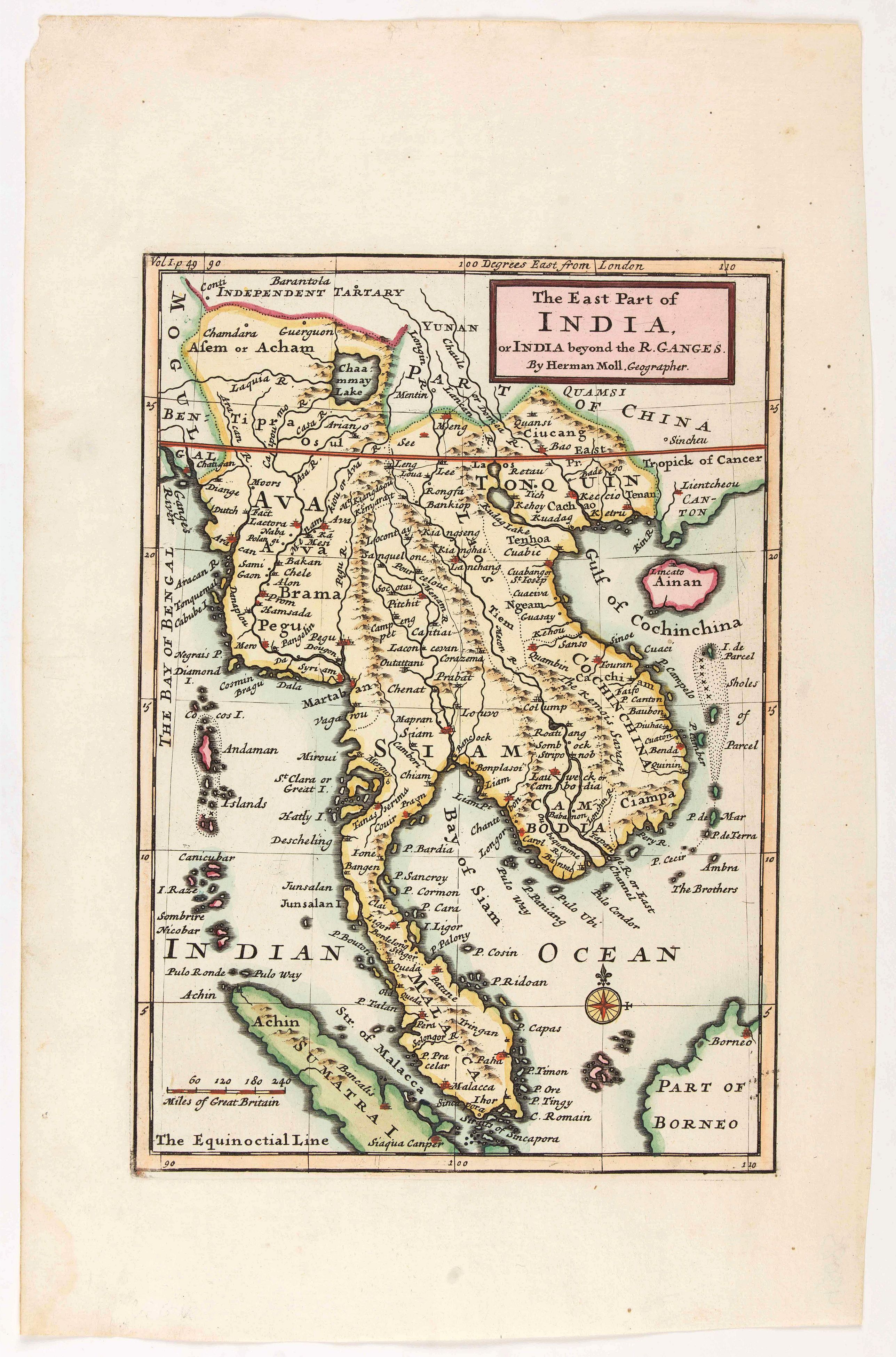 MOLL, Herman., The East Part of India, or India beyond the R. Ganges., antique map, old maps