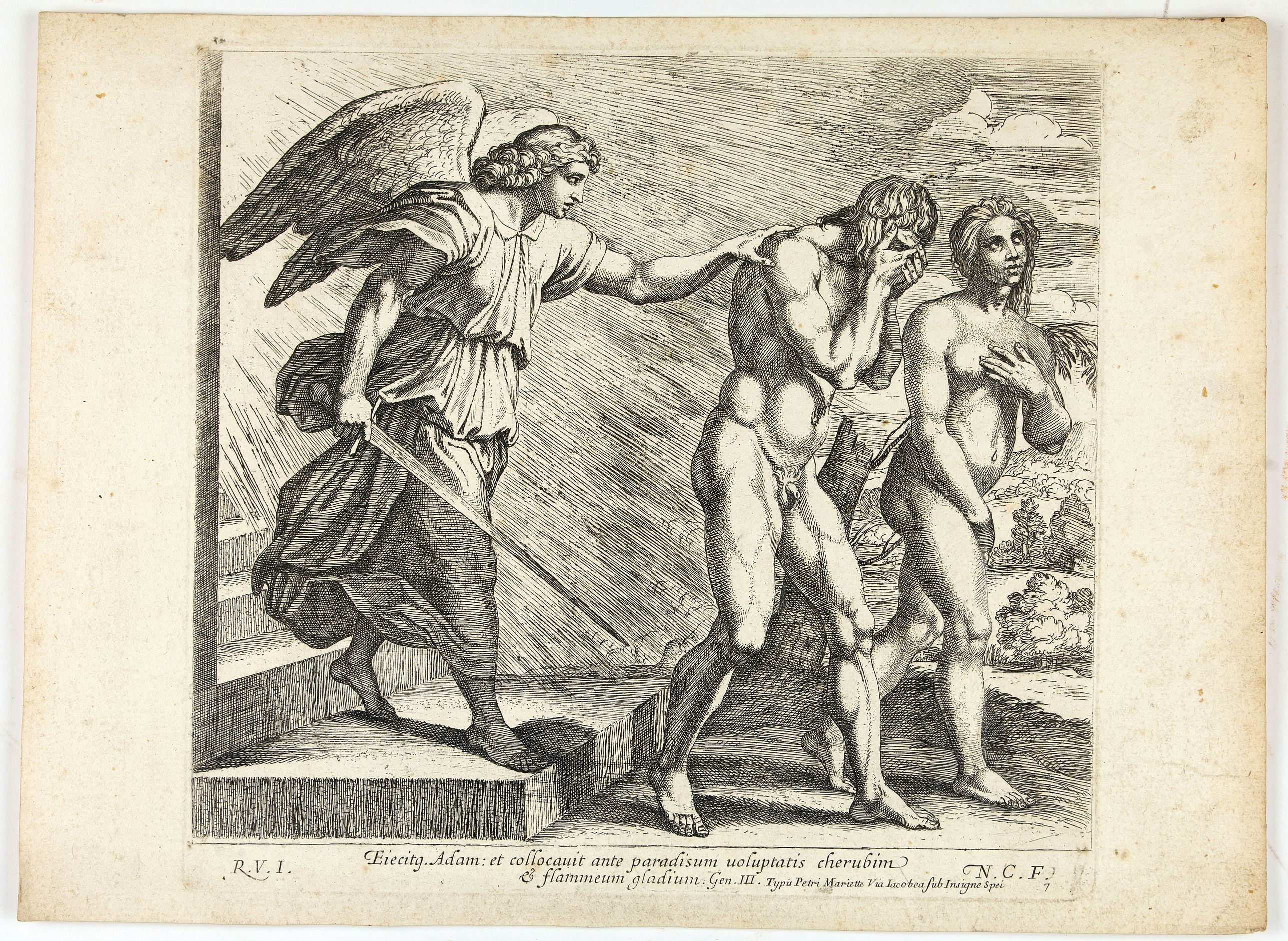 CHAPRON, N., Eiecitg Adam et collocauitante paradisium uouptatis cherubim . . . (Plate 7), antique map, old maps