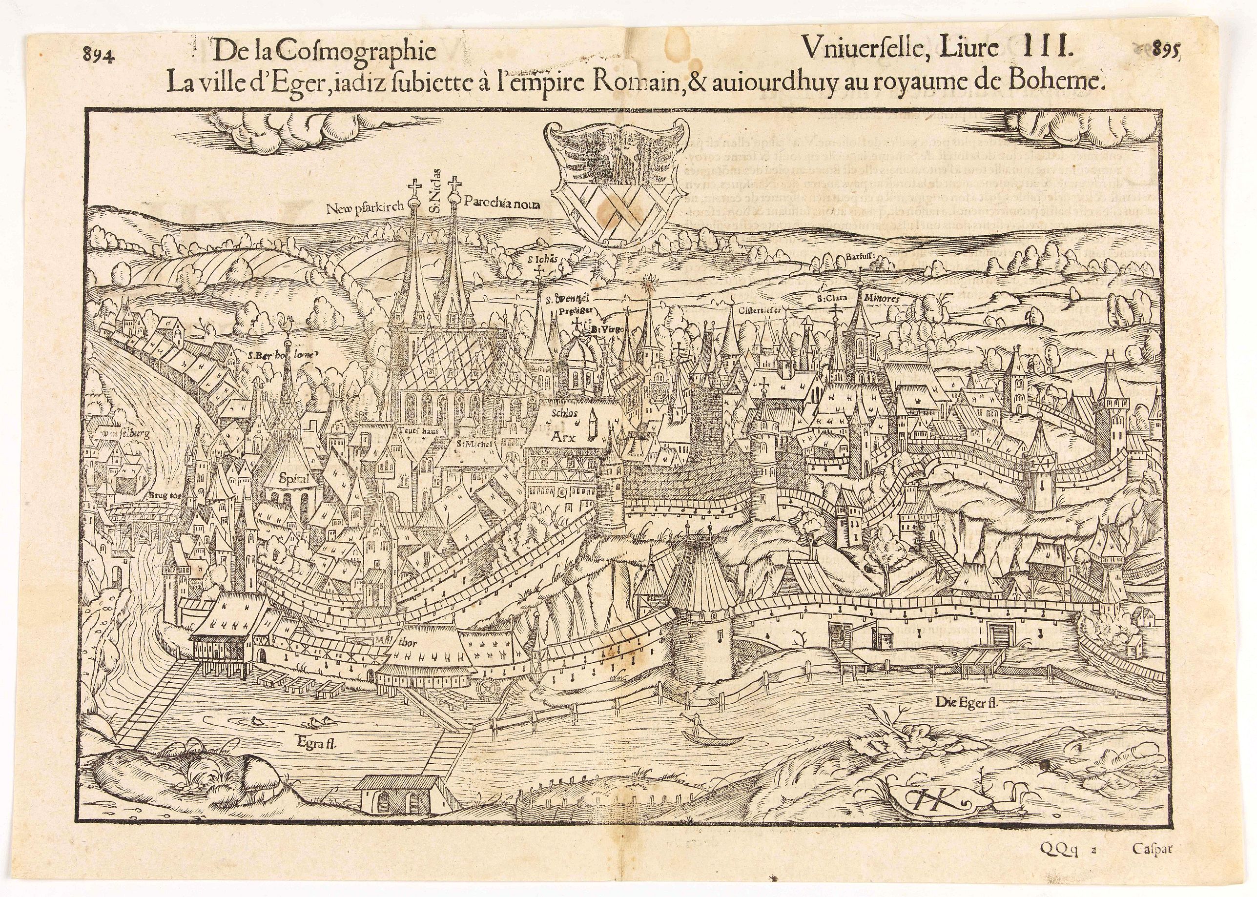 MÜNSTER, S., De la Cosmographie Universelle, Liure III. La ville d'Eger . . ., antique map, old maps