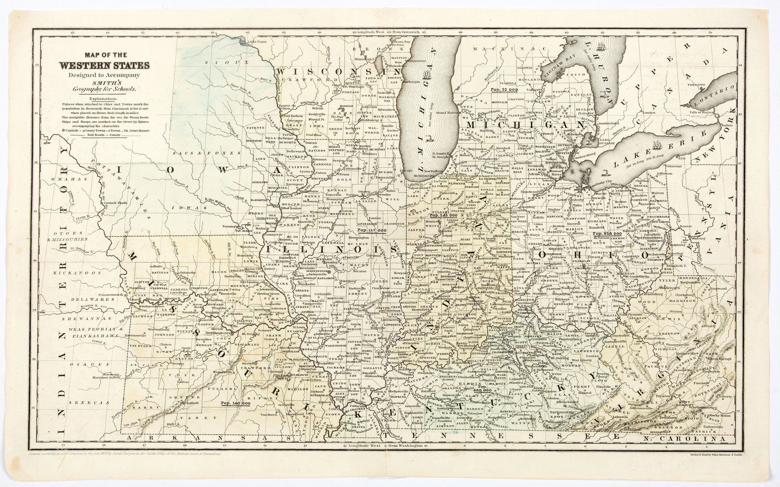 SMITH / BURGESS., Map of the Western States designed to accompany Smith's Geography for Schools., antique map, old maps