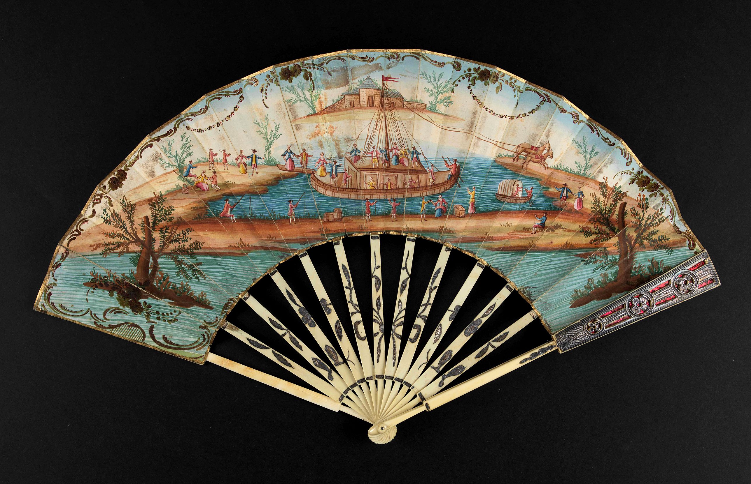 ANONYMOUS, A folding fan showing a nautical festival, ca. 1770., antique map, old maps