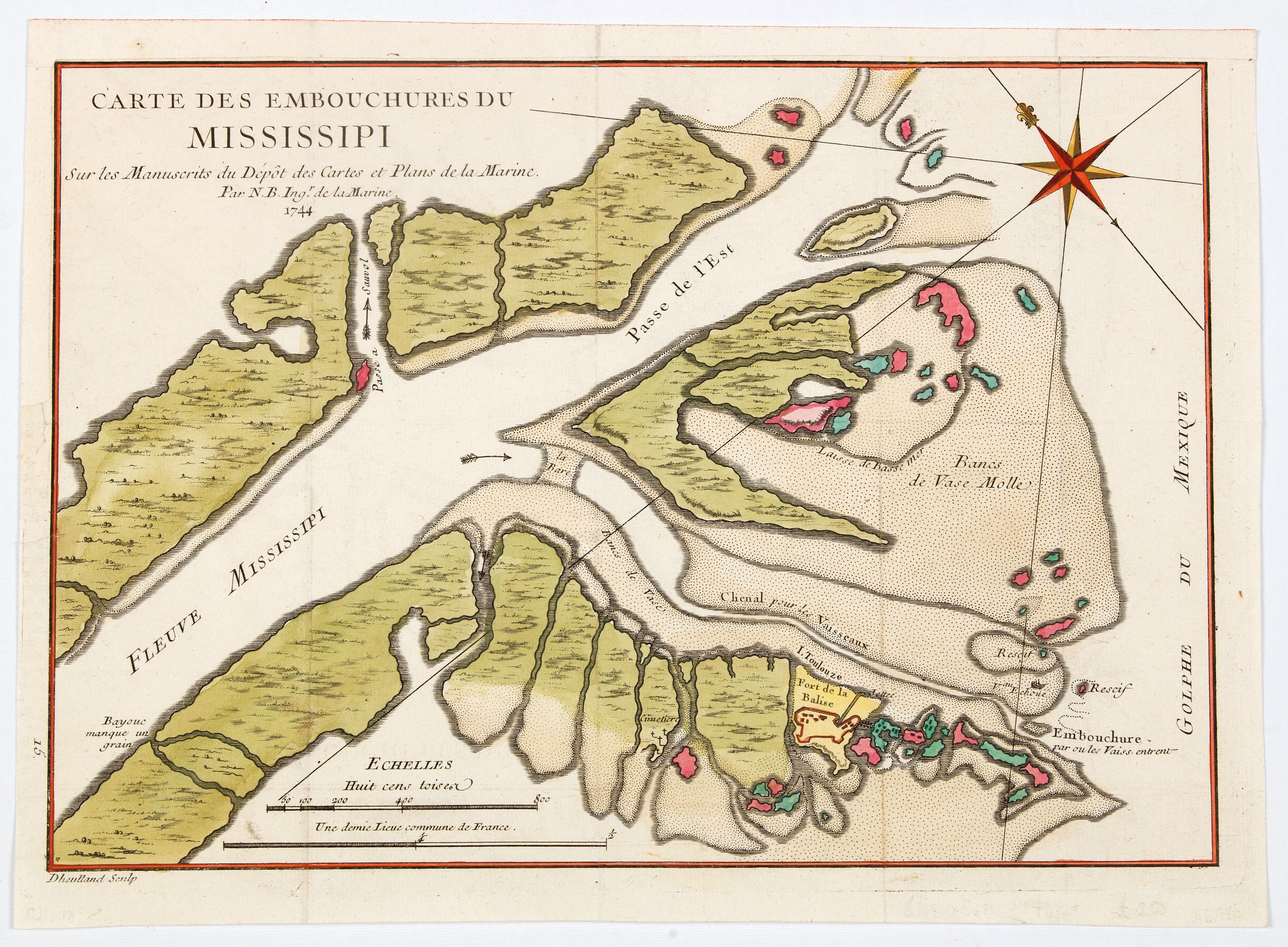 BELLIN, J., Carte des Embouchures du Mississipi., antique map, old maps