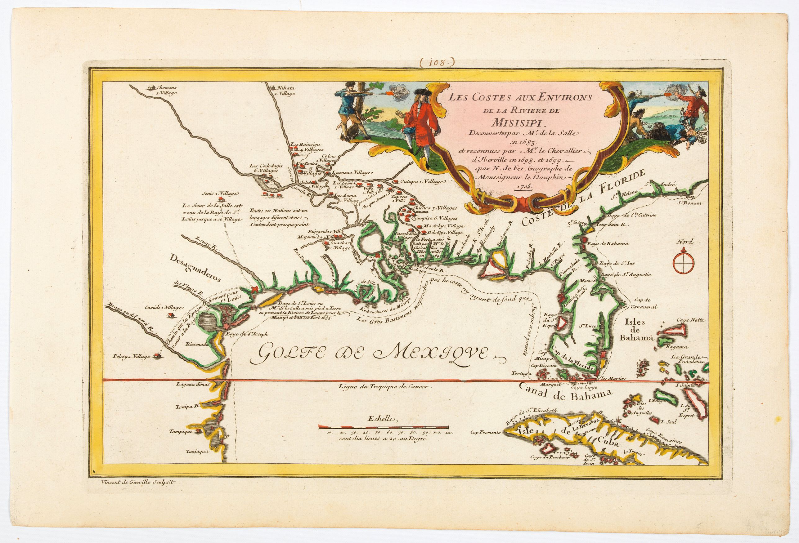DE FER,N., Les Costes aux Environs de la Riviere de Misisipi., antique map, old maps