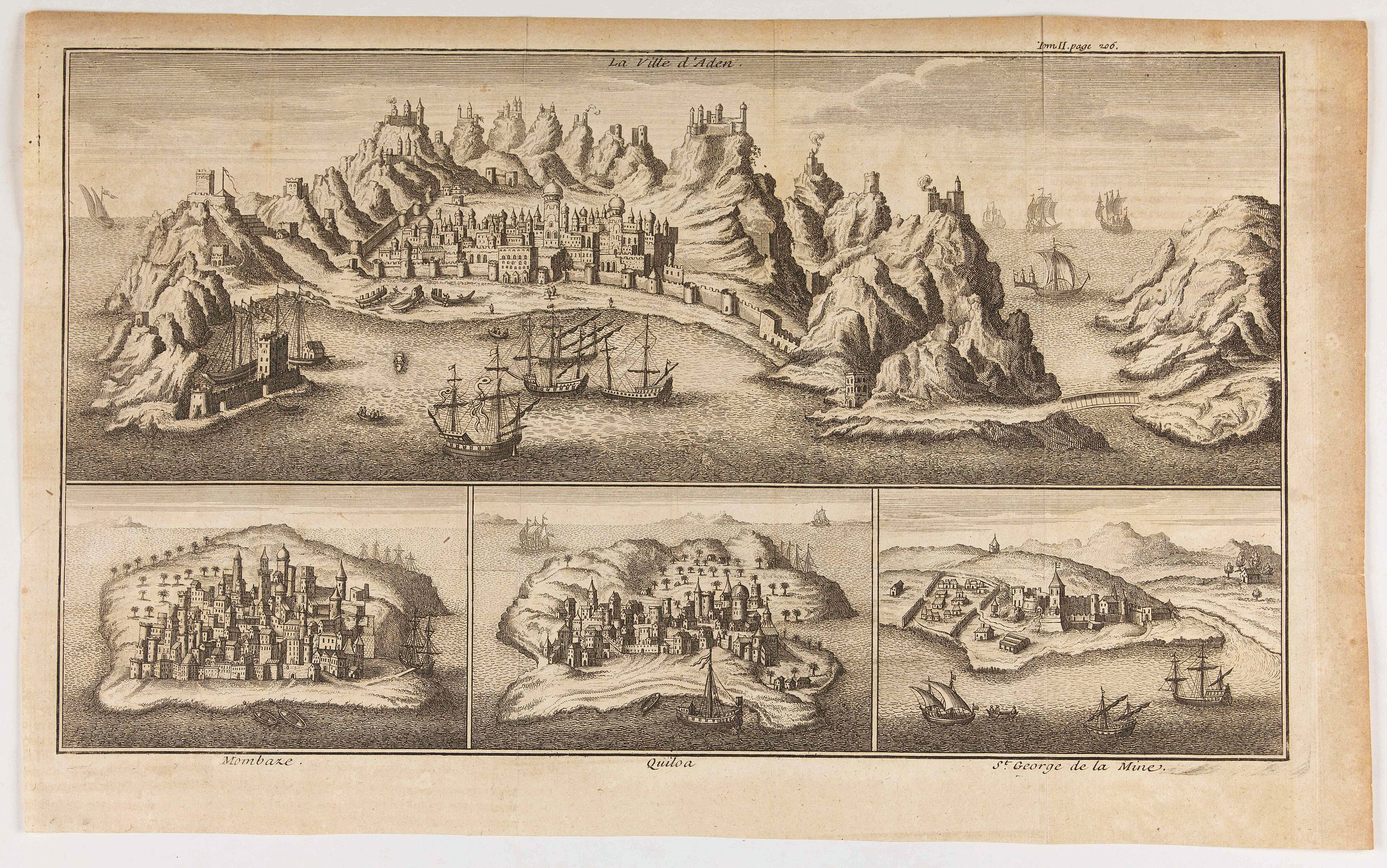 LAFITAU, J.F., La Ville d’Aden. Mombaze. Quiloa. St. George de la Mine., antique map, old maps