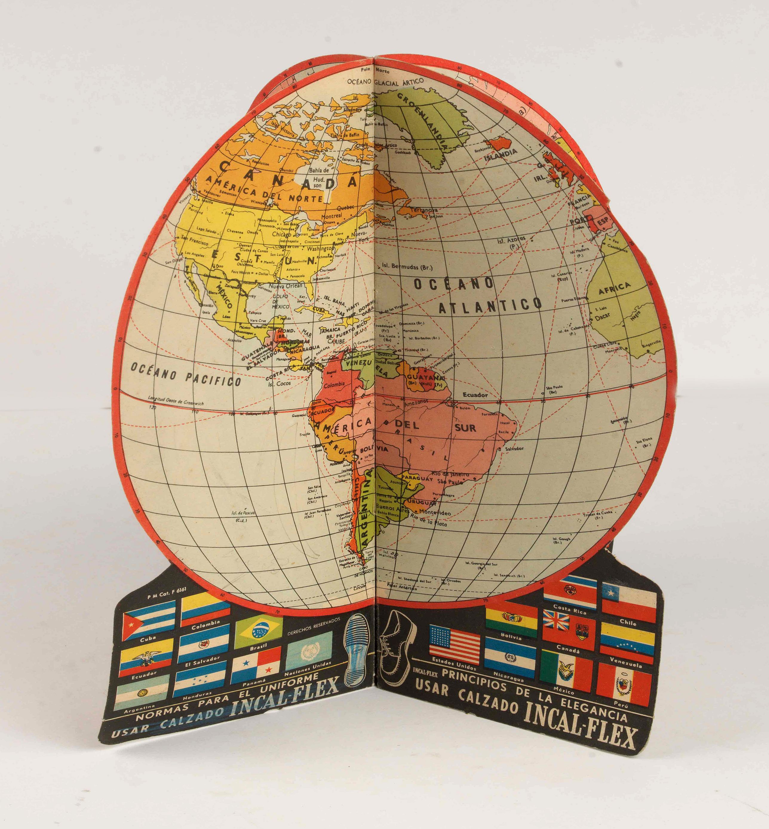 ANONYMOUS, Four sides advertising globe for Incal-Flex., antique map, old maps