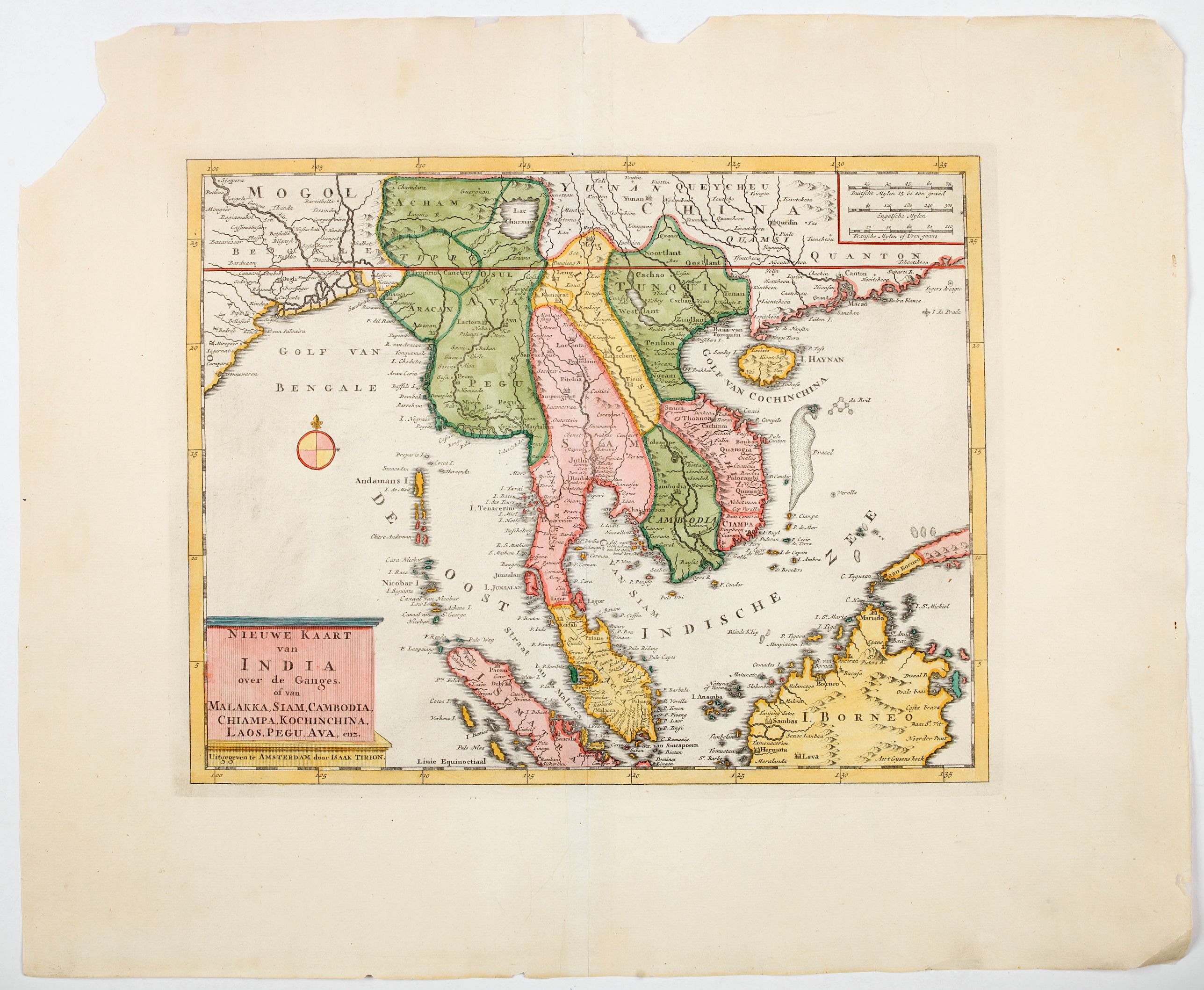 TIRION, I., Nieuwe kaart van India over de Ganges, Malakka, Siam.., antique map, old maps