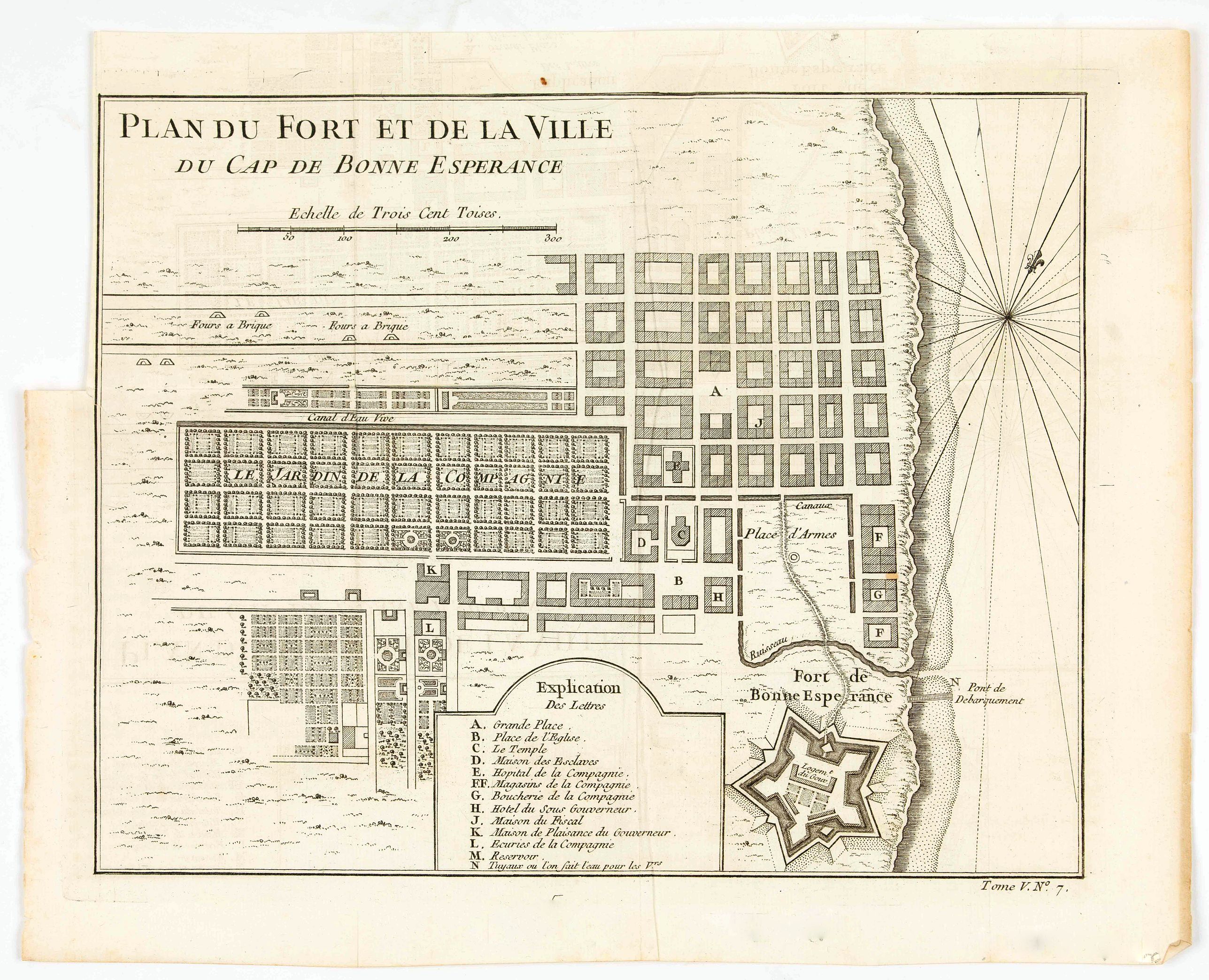 BELLIN, J.N., Plan du Fort et de la ville du Cap de Bonne Esperance., antique map, old maps