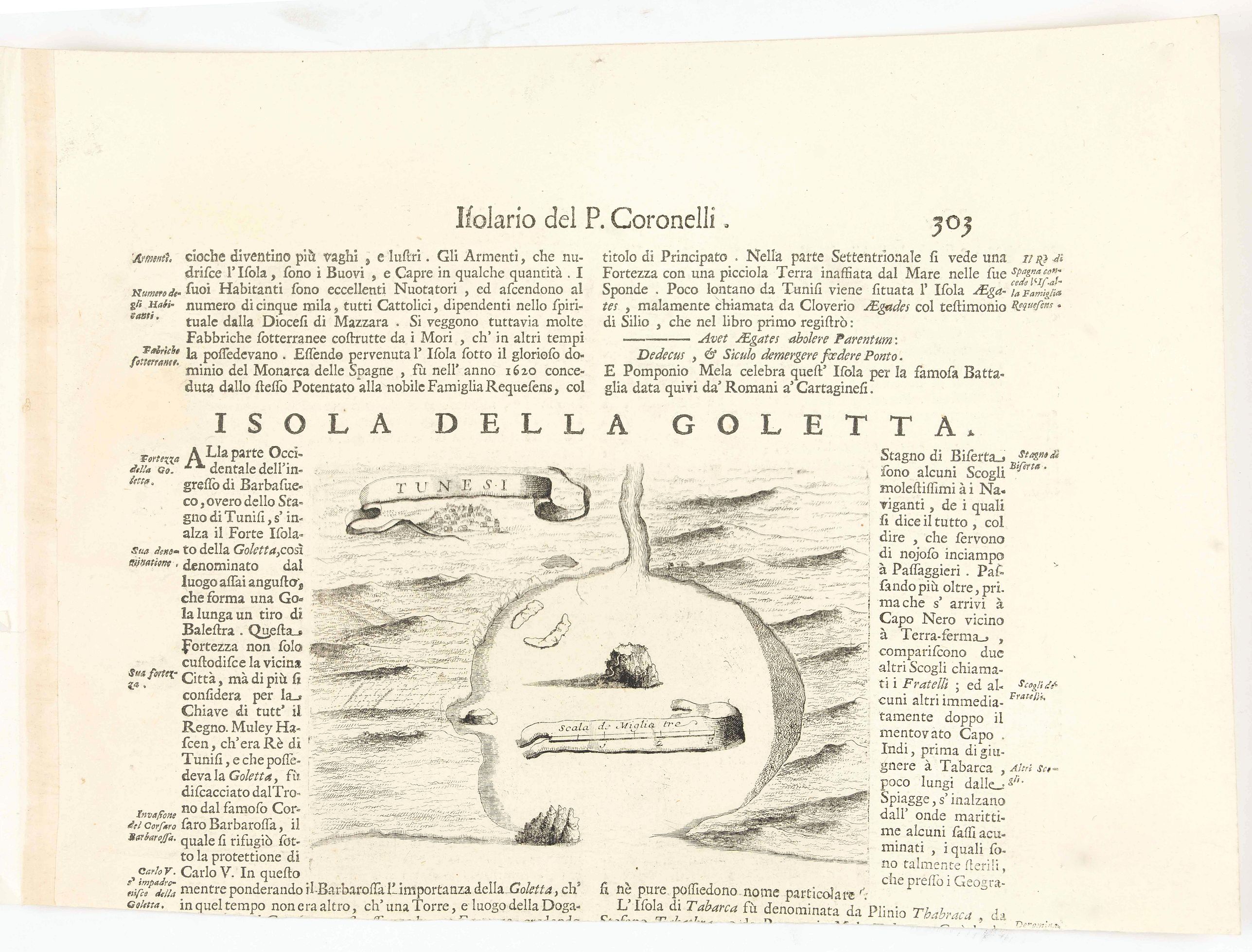 CORONELLI, V., Isola della Goletta. Tunisi., antique map, old maps