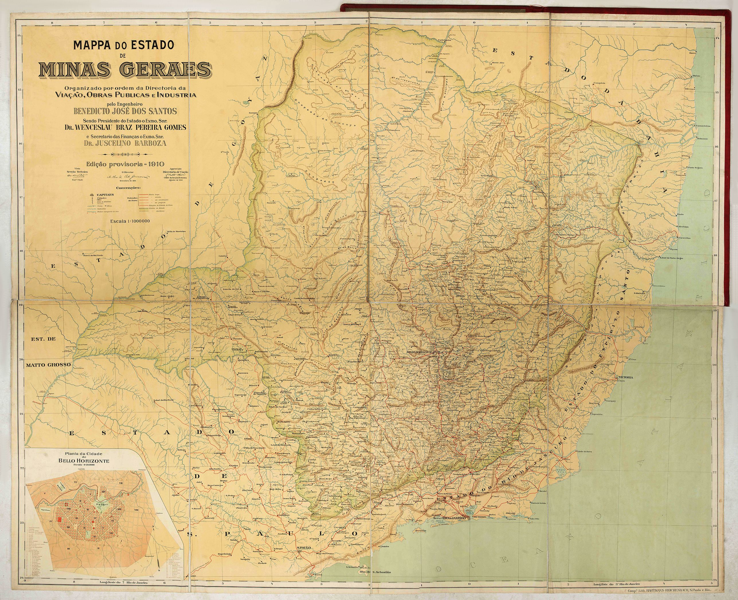 DOS SANTOS, B-J., Mappa do estado de Minas Geraes., antique map, old maps