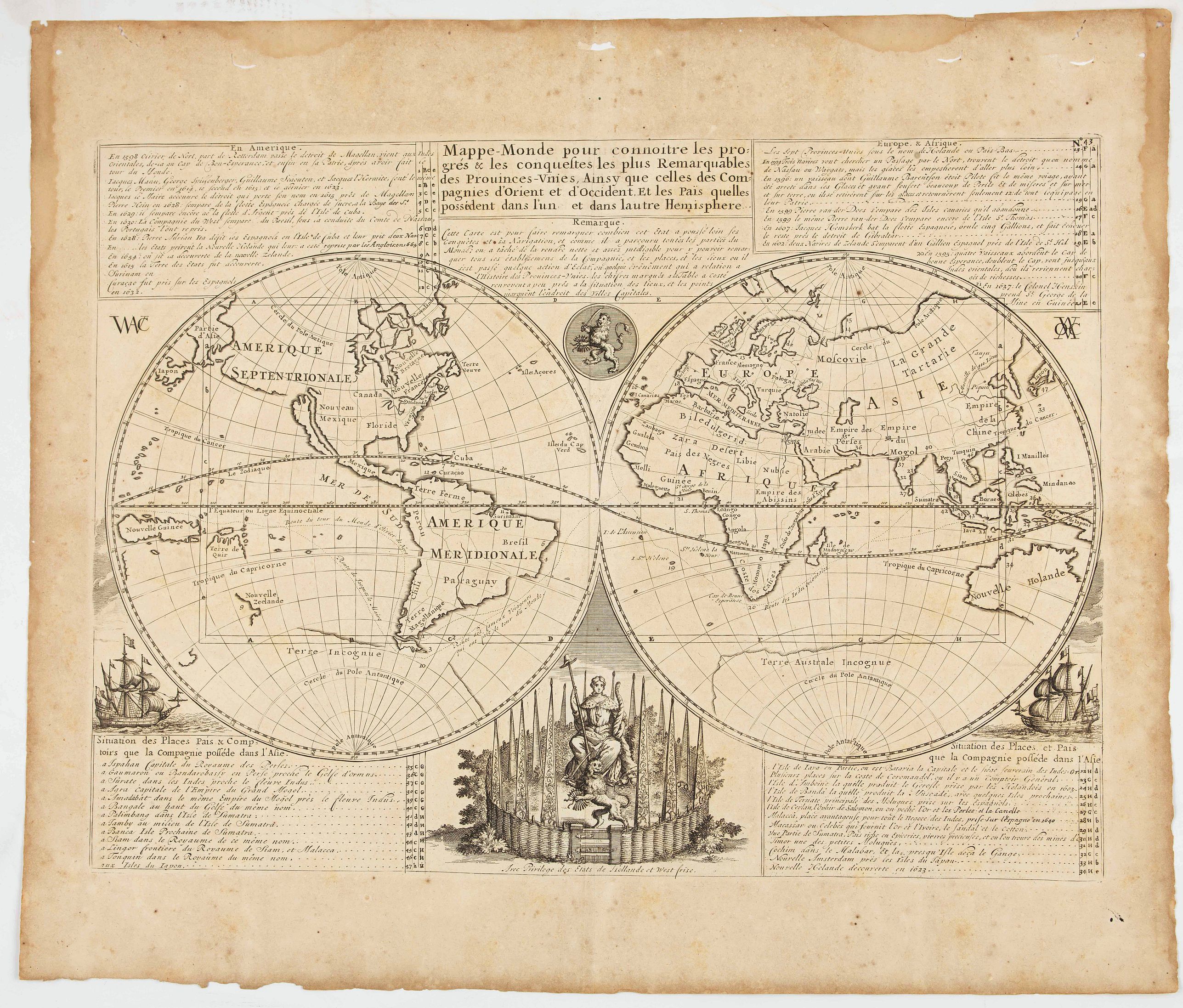 CHATELAIN, H., Mappe-Monde pour connoitre les progres & les conquestes…, antique map, old maps