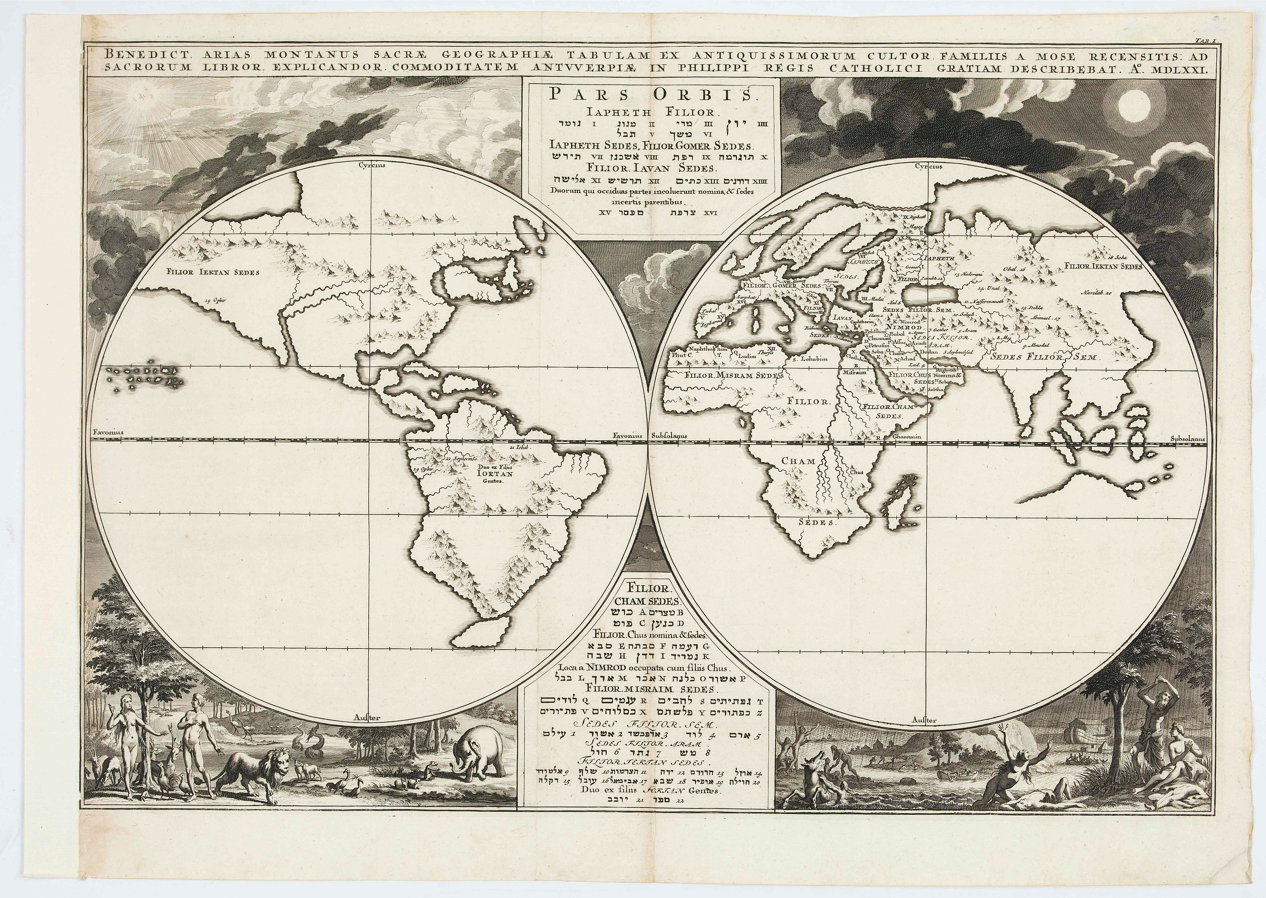 JANSSONIUS VAN WAESBERGHE, J., Pars Orbis Japheth Filior... Benedict Arias Montanus sacrae geographia Tabulam., antique map, old maps