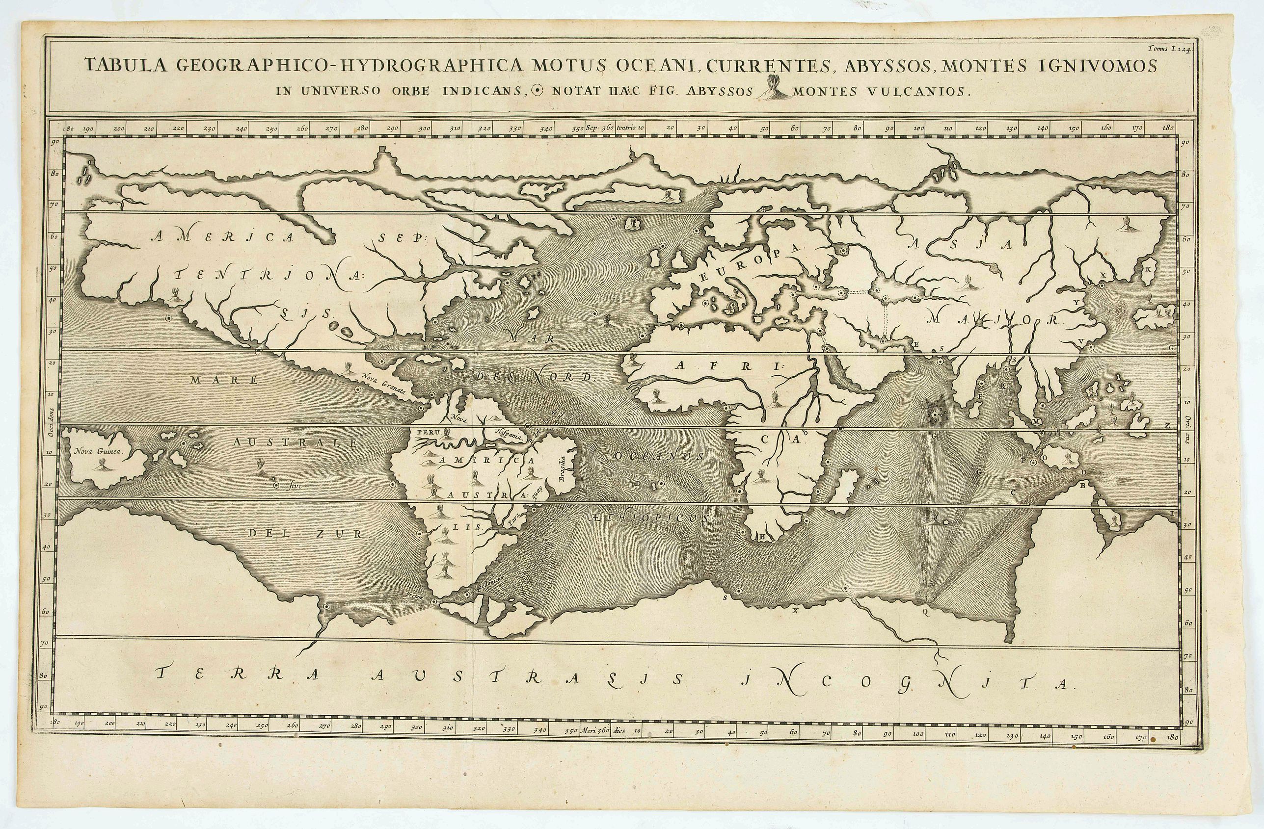 KIRCHER, A., Tabula Geographico-Hydrographica Motus Oceani.., antique map, old maps