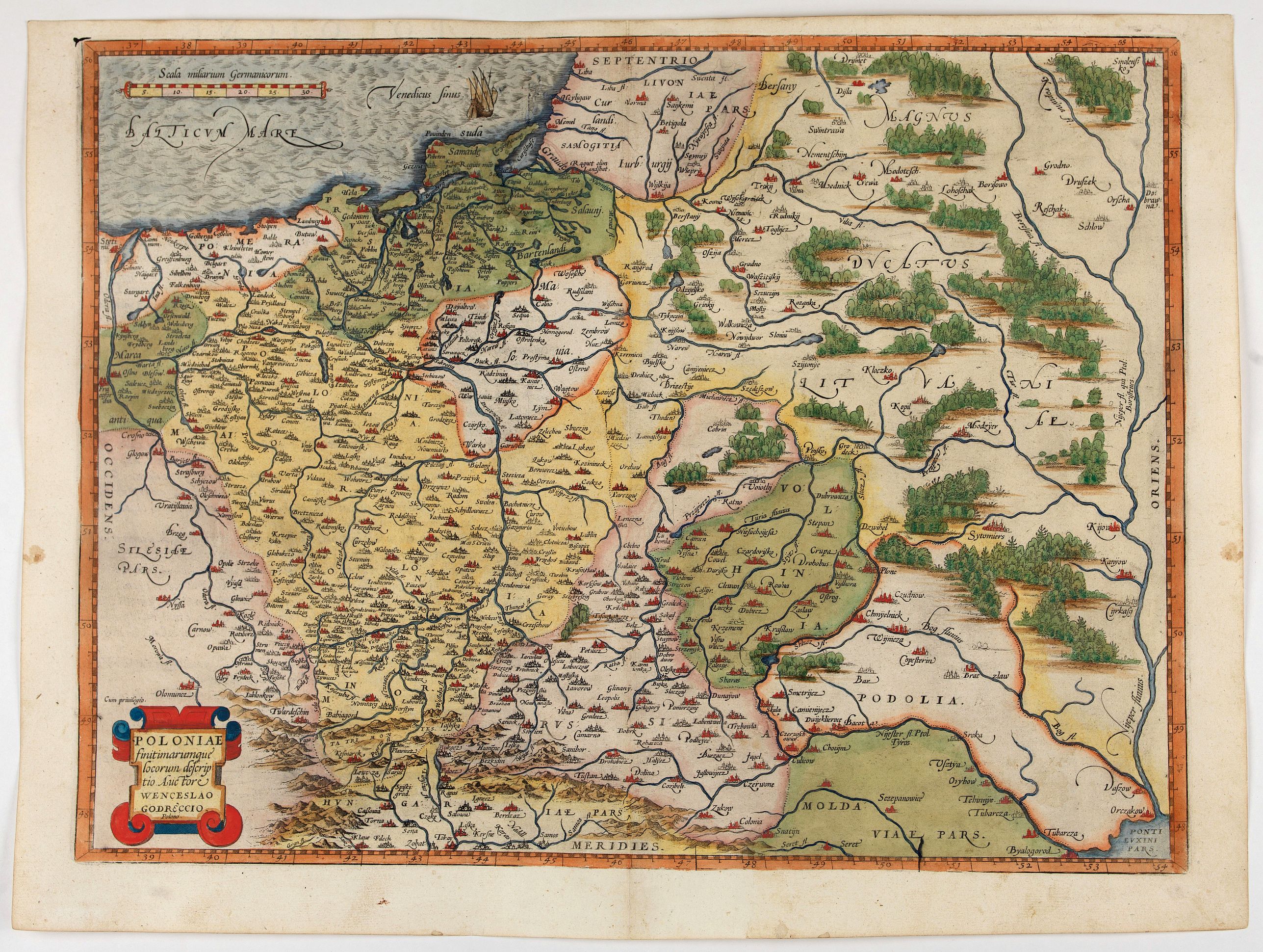ORTELIUS, A., POLONIAE finitimarumque locorum descrip:tio. Auctore WENCESLAO GRODECCIO. Polono., antique map, old maps