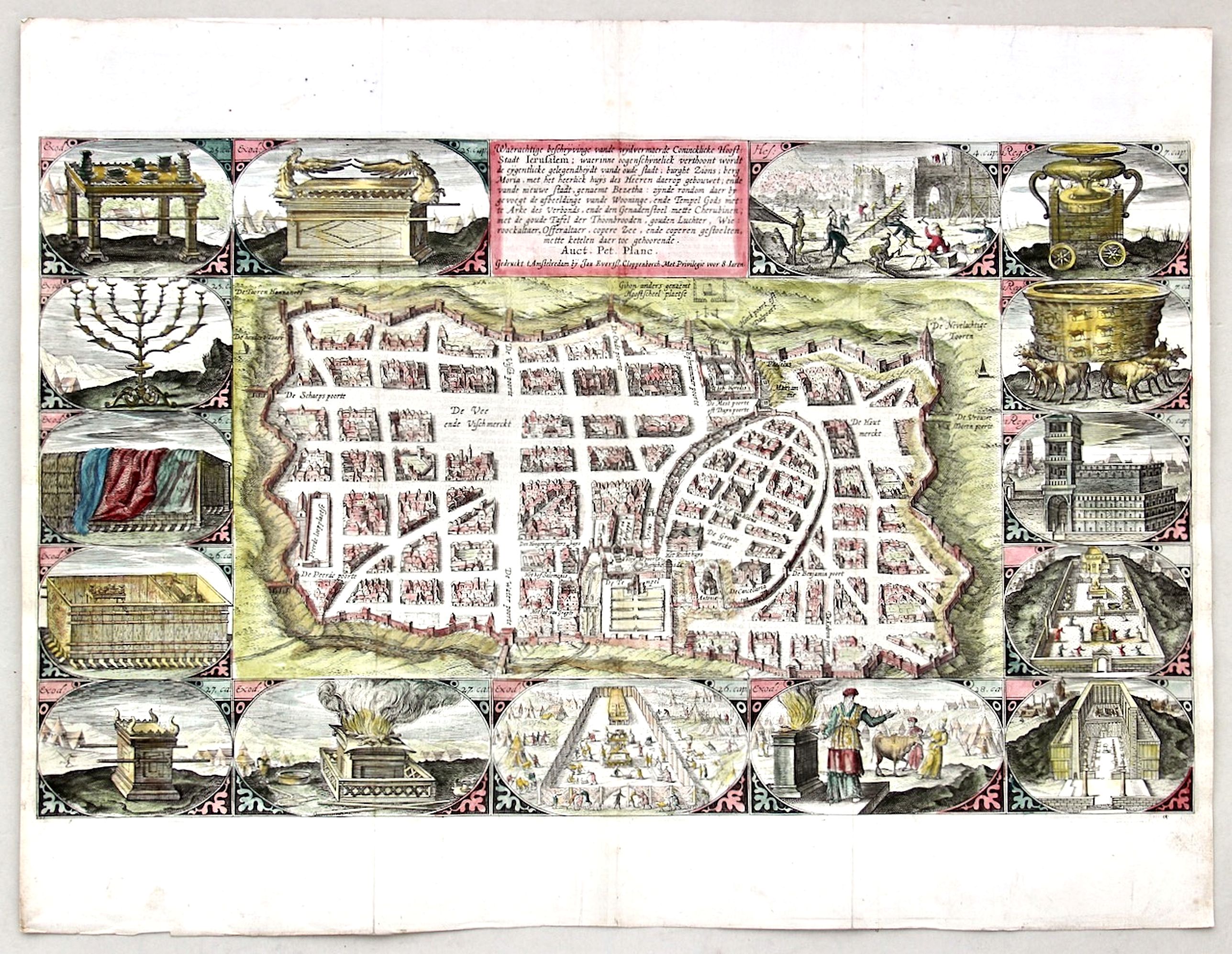 CLOPPENBURG, J.E. / PLANCIUS, P., Waerachtige beschryvinge vande wydvermaerde Conincklicke Hooft Stadt Jerusalem., antique map, old maps