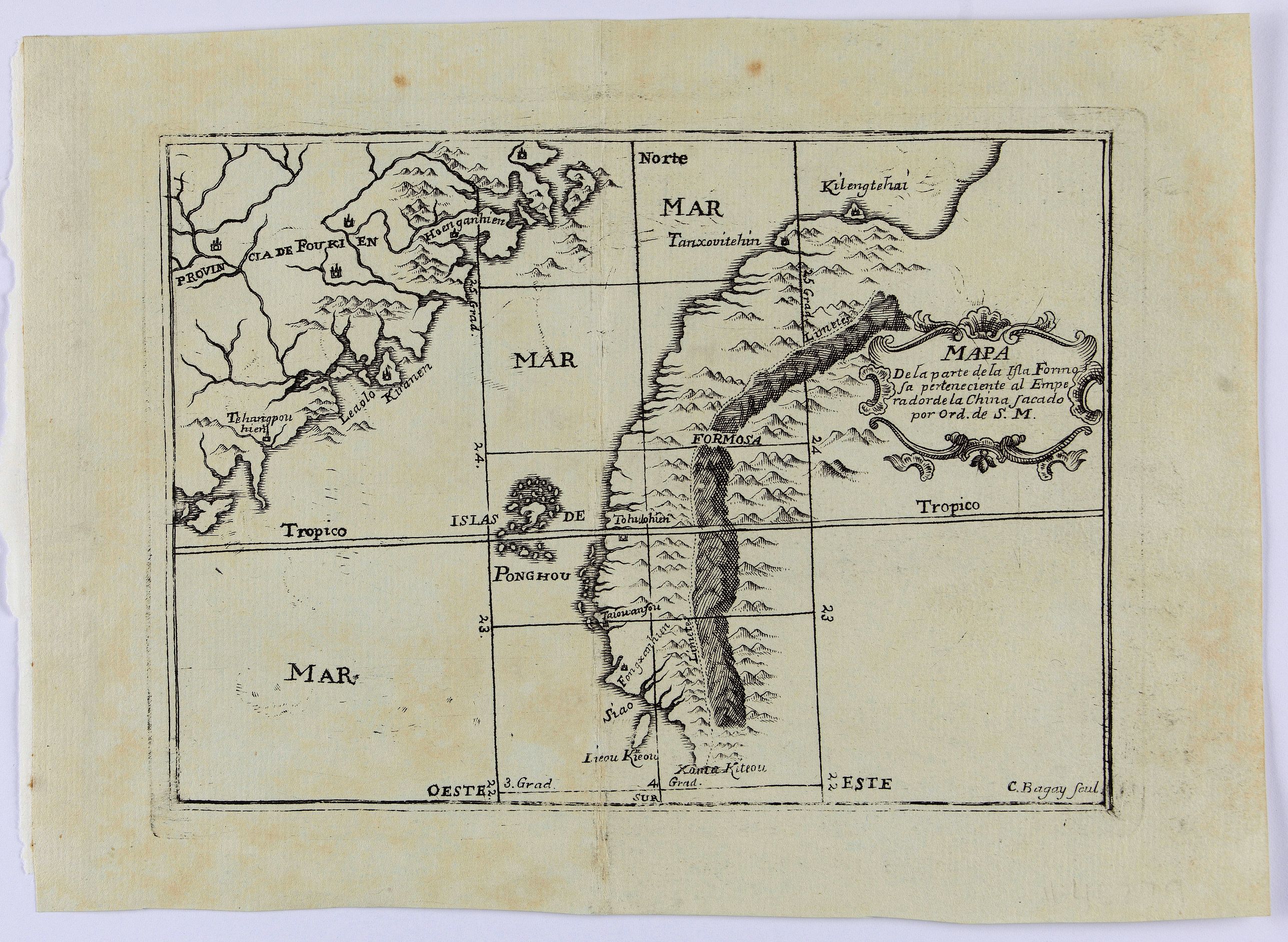 BAGAY, C., Mapa De la parte de la Isla Formosa sa perteneciente al Emperadotde la China sacado por Ord. De S.M., antique map, old maps