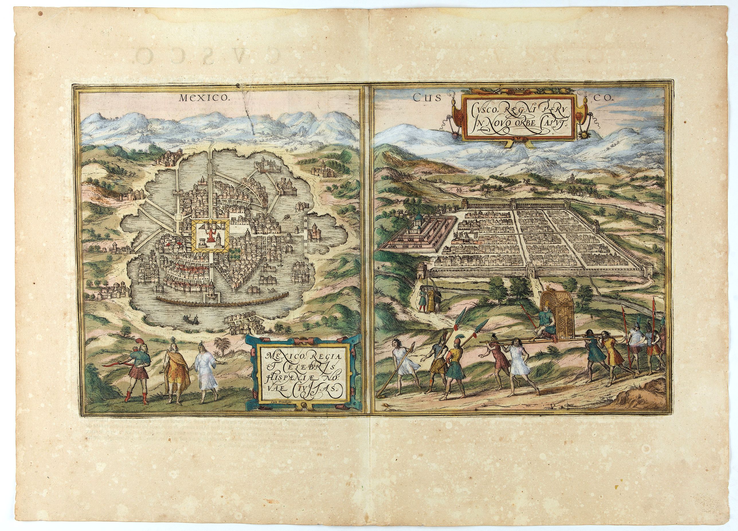 BRAUN, G. / HOGENBERG, F., Mexico. & Cusco regni Peru in novo orbe caput., antique map, old maps