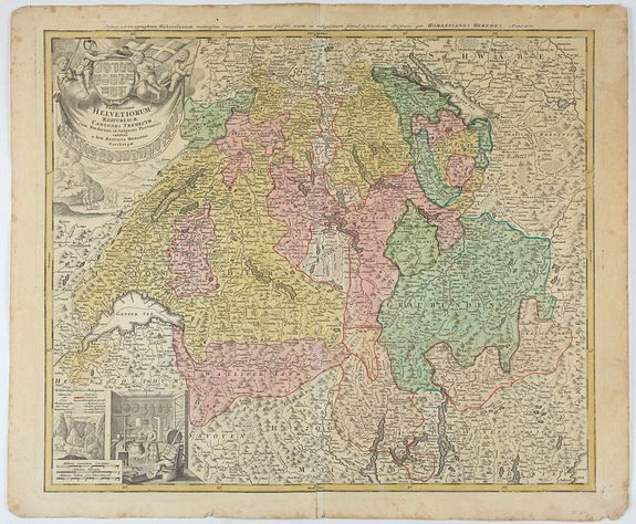 HOMANN HEIRS., Potentissimae Helvetiorum Reipublicae Cantones Trediecim cum Foederatis et Subjectis Provinciis . . ., antique map, old maps
