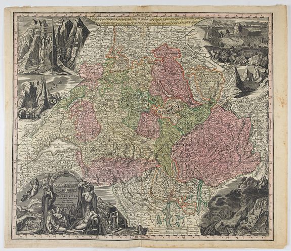 SEUTTER, M., Nova Totius Helvetiae cum suis subditis ac sociis tab. Geogr. . ., antique map, old maps
