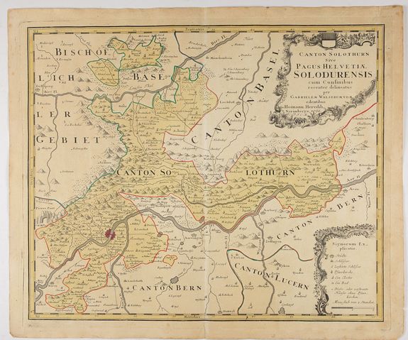 HOMANN HEIRS., Canton Solothurn sive pagus Helvetiae Solodurensis cum confinibus recenter delineatus per Gabrielem Walserum., antique map, old maps