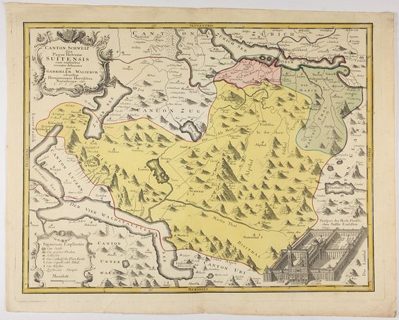 HOMANN HEIRS., Canton Schweiz sive pagus Helvetiae Suitensis... / per Gabrielem Walserum., antique map, old maps