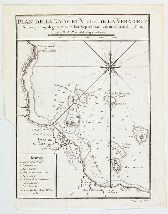 BELLIN, J., Plan de Rade et Ville de la Vera Cruz., antique map, old maps