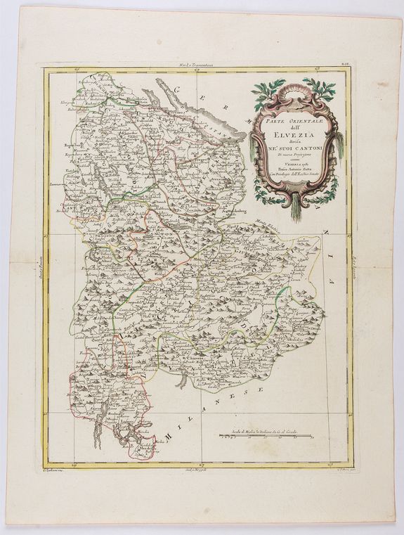 ZATTA, A., Parte Orientale dell'Elvezia divisa ne'suoi Cantoni di nuova projezione., antique map, old maps