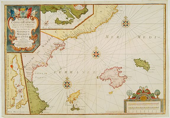 MICHELOT (Henri) & BREMOND (Laurent)., Suitte des Cotes d'Espagne.. avec les Isles de Mayorque Minorque et d'Yvice., antique map, old maps