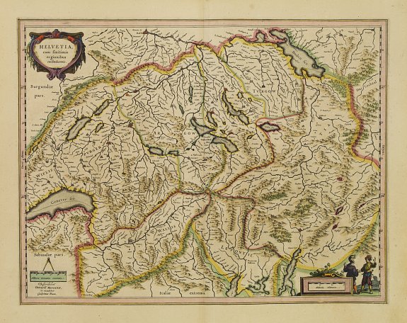 BLAEU, W., Helvetia cum finitimis regionibus confoederatis., antique map, old maps