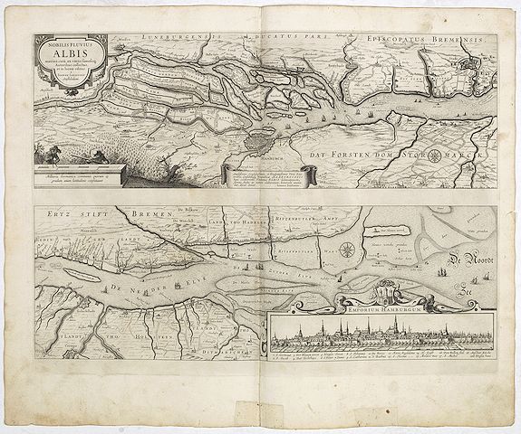 JANSSONIUS, J., Nobilis fluvius Albis.., antique map, old maps