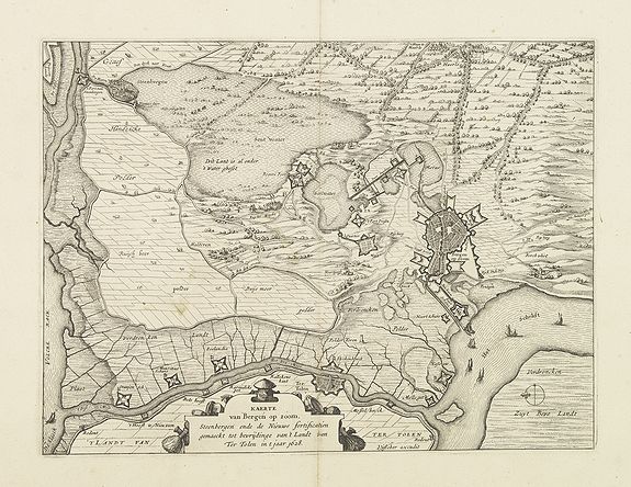 VISSCHER, C.J., Kaerte van Bergen op Zoom, Steenbergen ende de nieuwe fortificatien gemaeckt tot bevr˙dinge van 't landt van ter Tolen in tjaar 1628., antique map, old maps