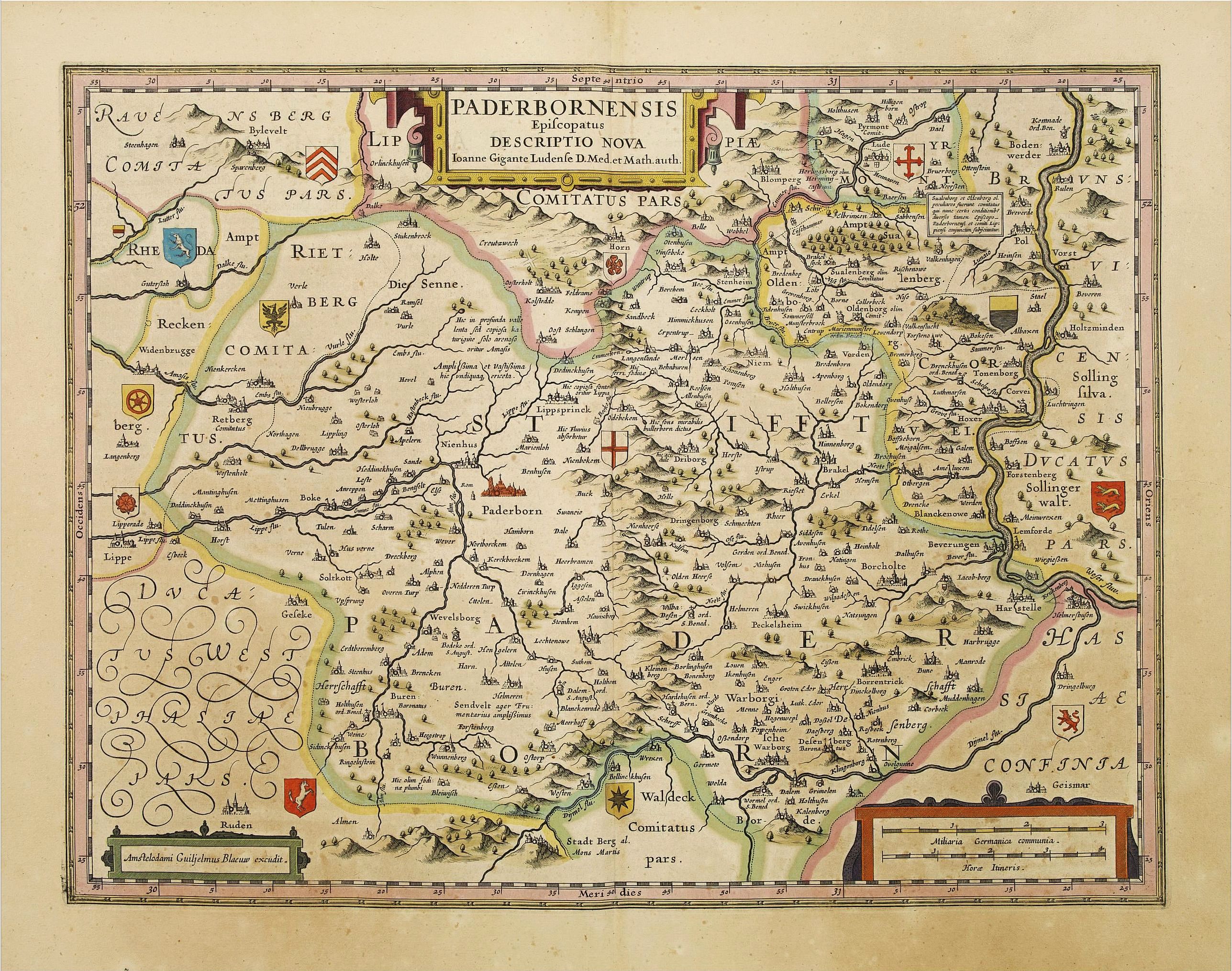 BLAEU, W., Paderbornensis Episscopatus Descriptio Nova., antique map, old maps