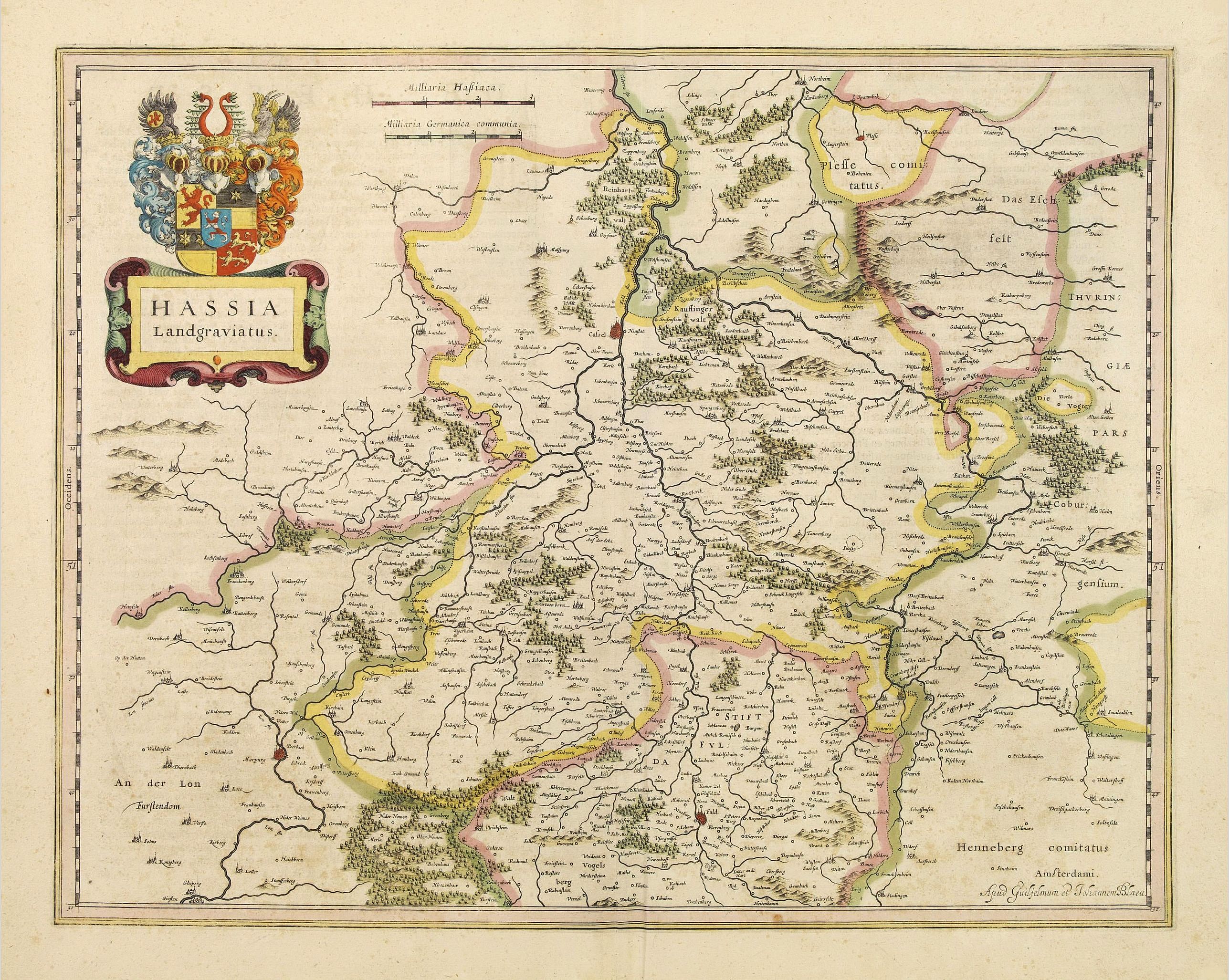 BLAEU, W., Hassia Landgraviatus., antique map, old maps