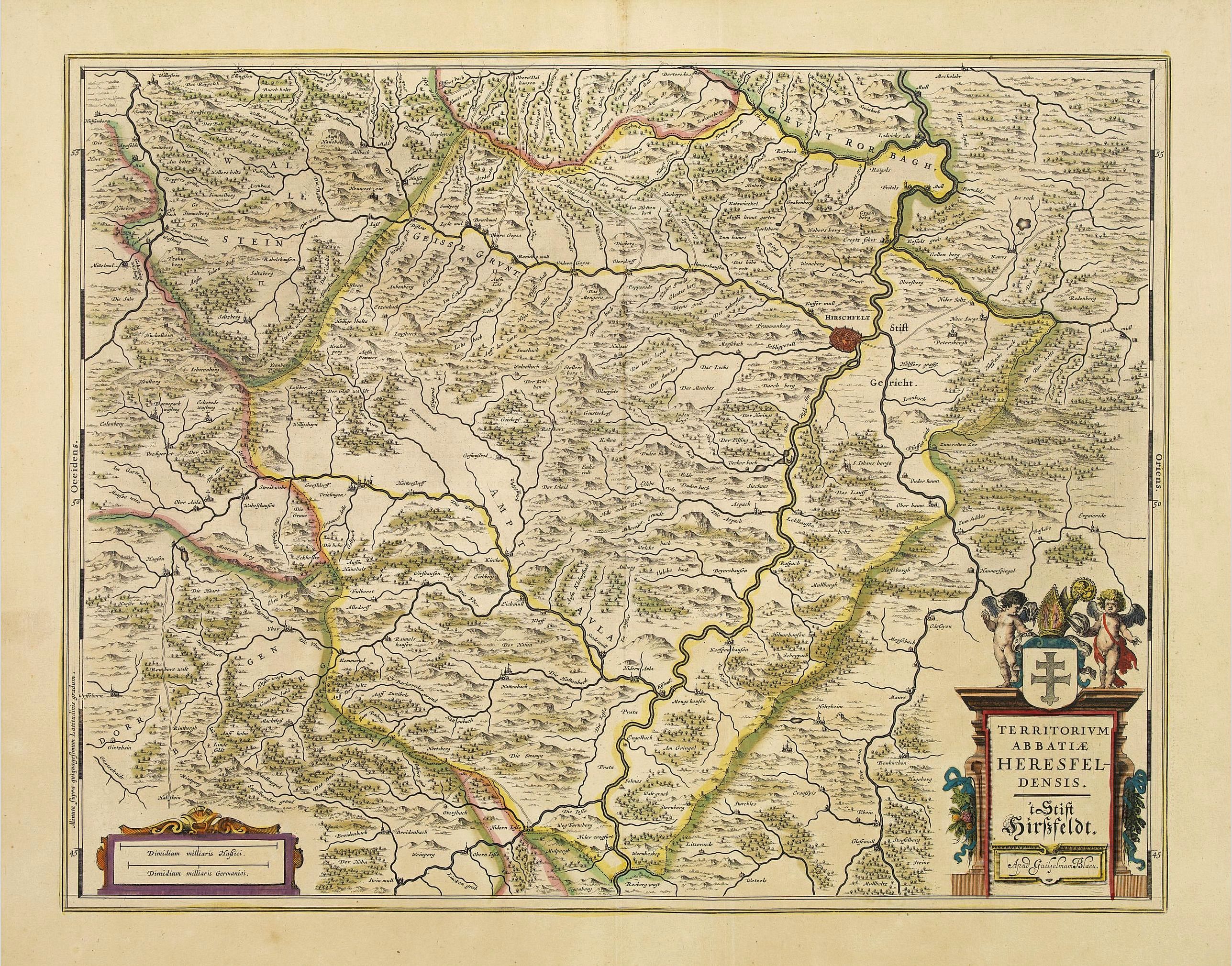 BLAEU, J., Territorium Abbatiae Herefeldensis - 't Stift Hirszfeldt., antique map, old maps