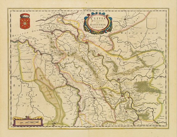BLAEU, W., Clivia Ducatus et Ravestein Dominium, antique map, old maps